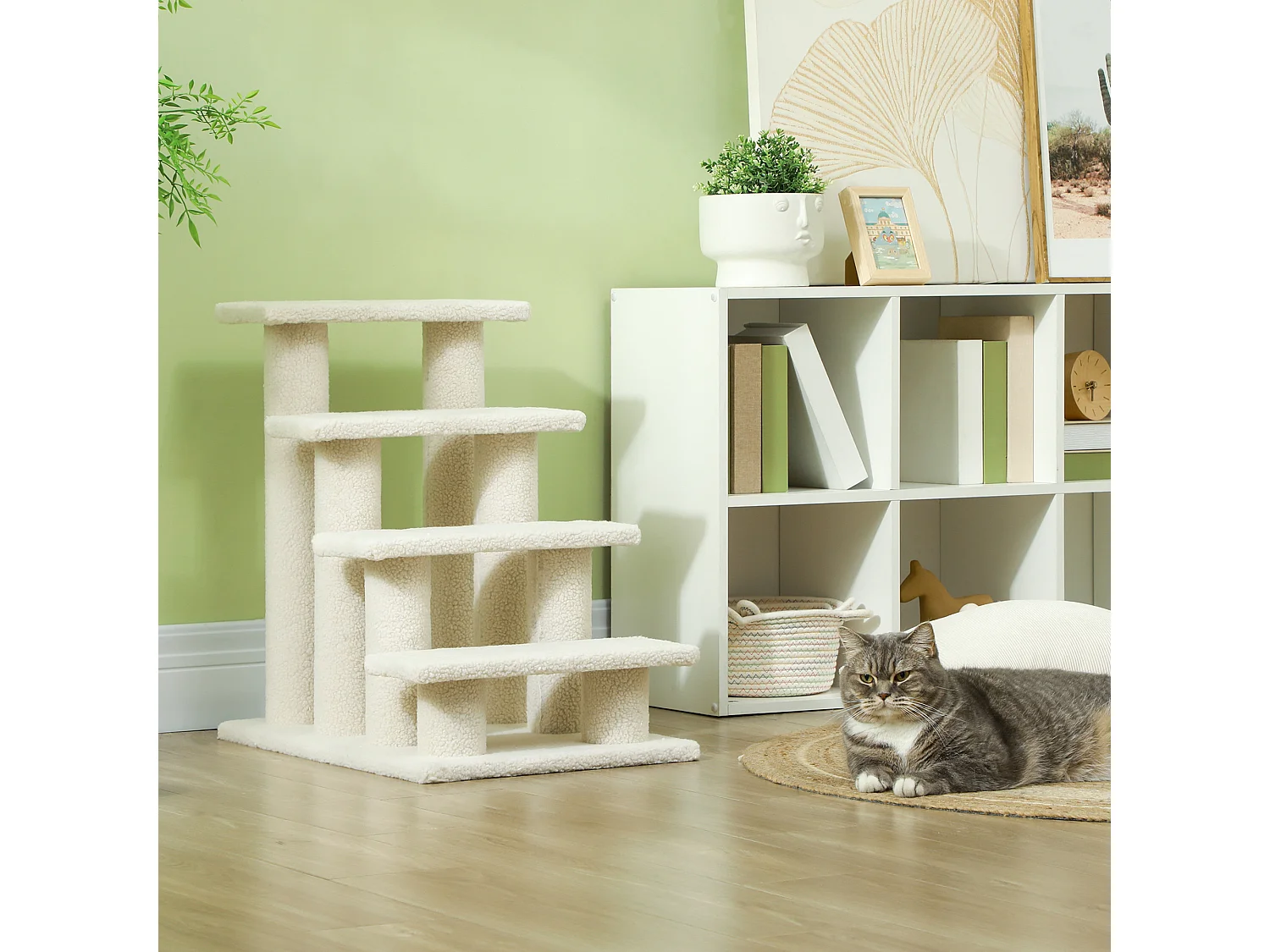 Scaletta per animali domestici con 4 gradini e morbido rivestimento crema