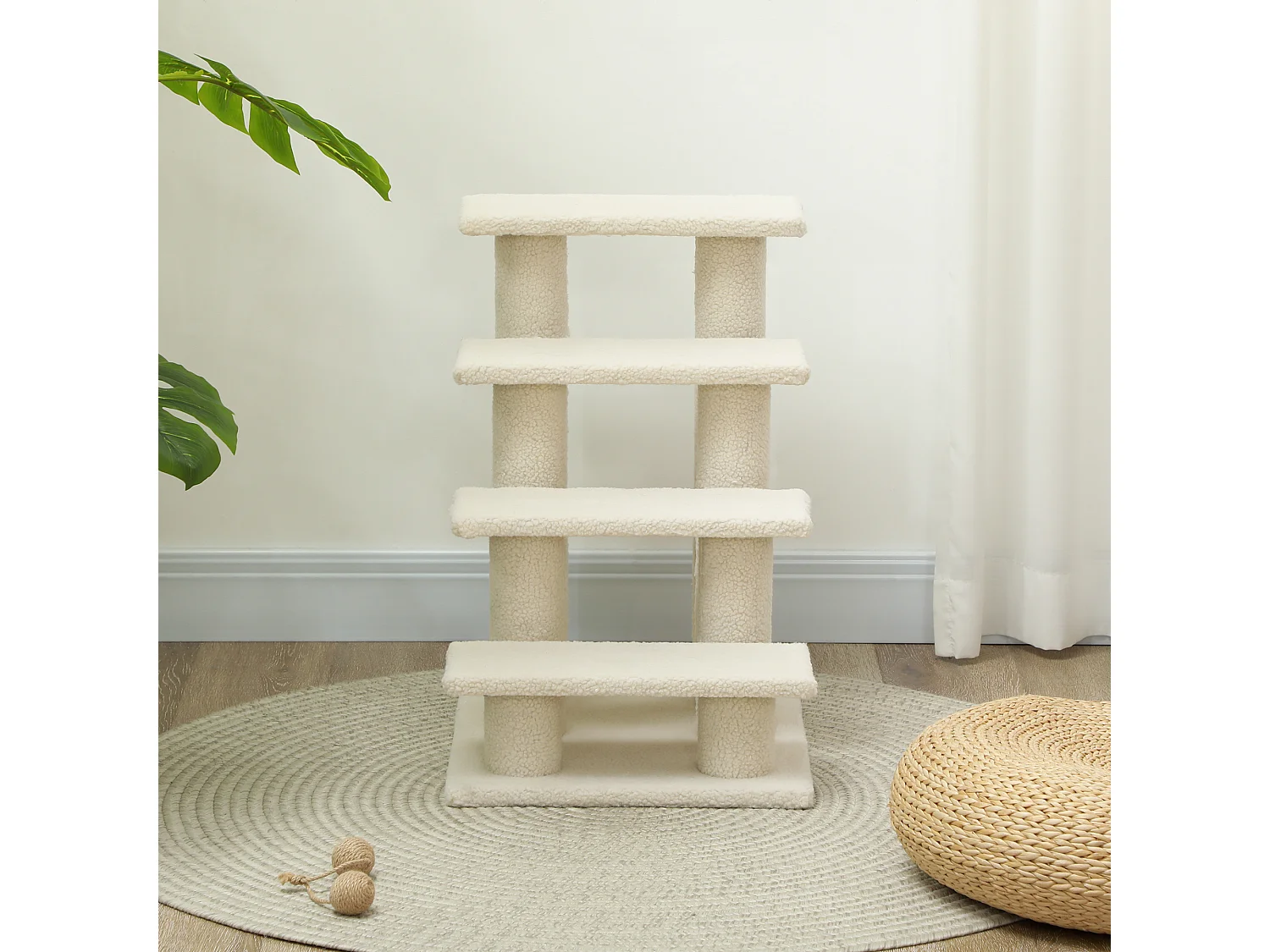 Scaletta per animali domestici con 4 gradini e morbido rivestimento crema