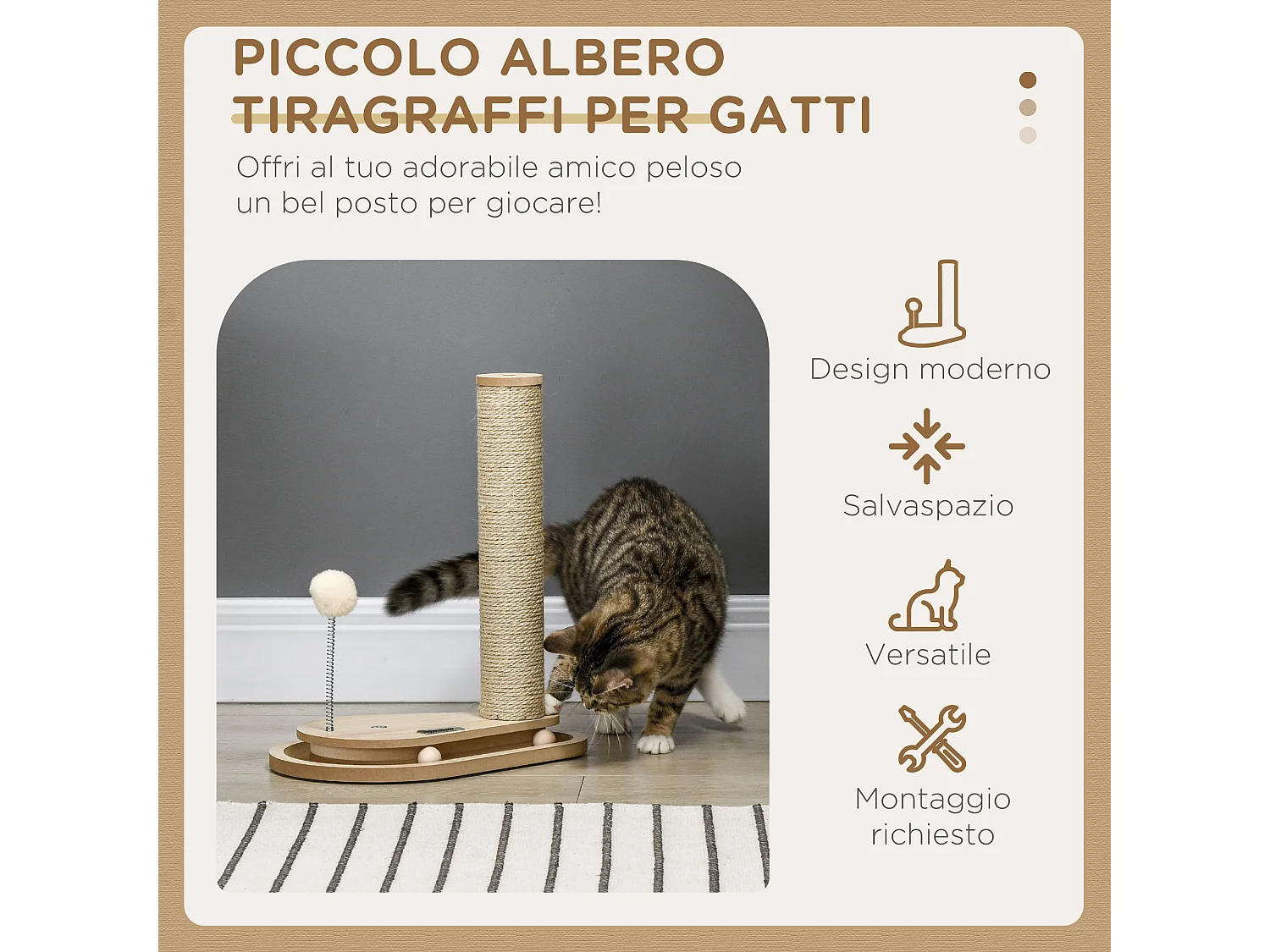 Tiragraffi per gatti in truciolato e iuta con palline da gioco incluse