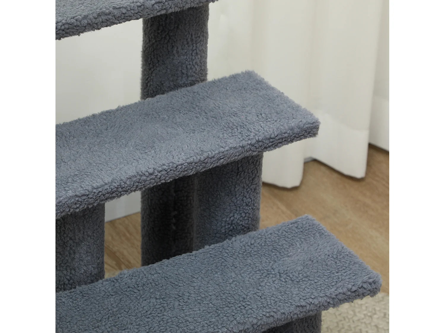 Scaletta per cani e gatti a 4 gradini con rivestimento in peluche grigio