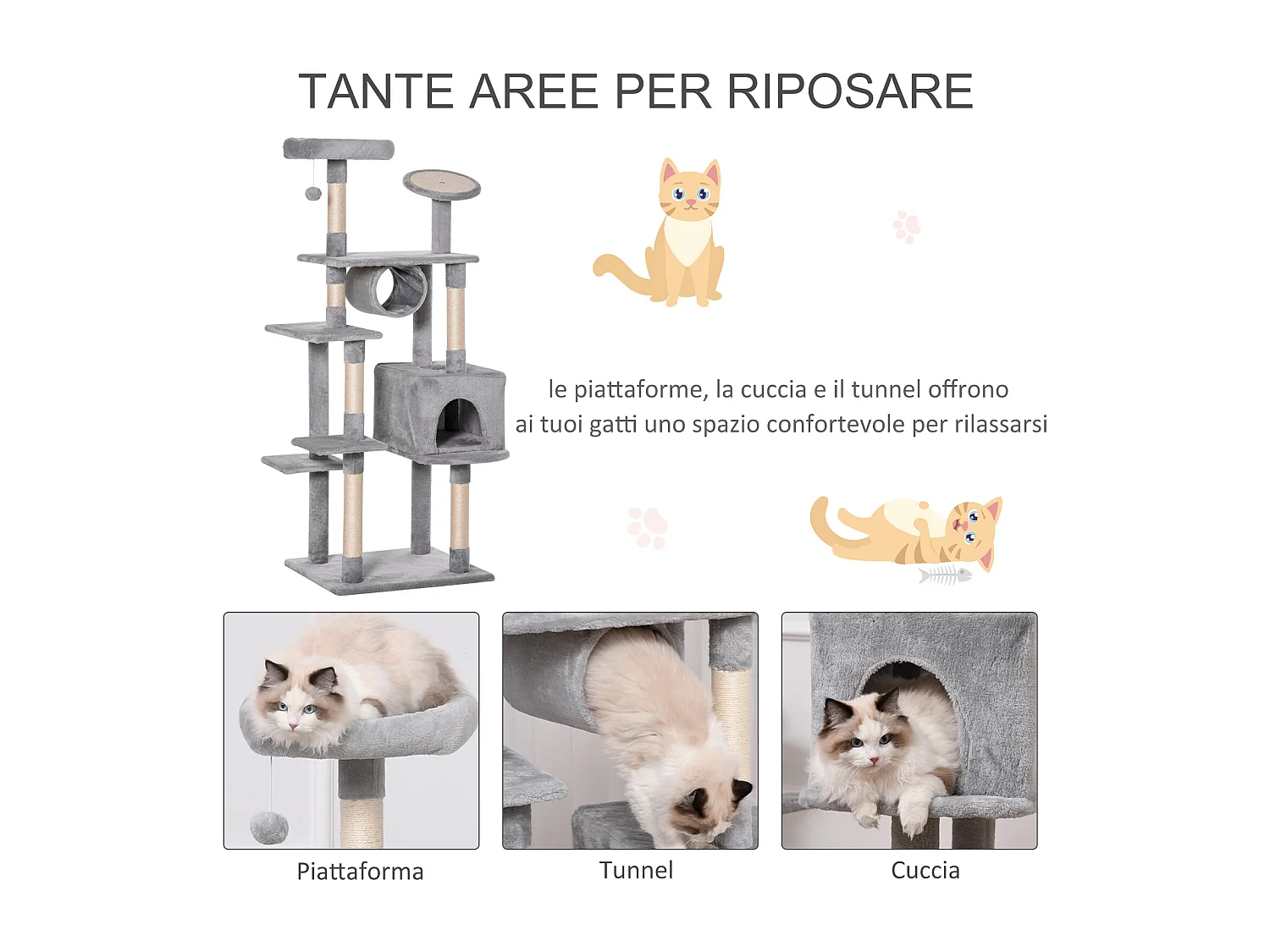 Albero tiragraffi per gattini e gatti adulti di max. 4.5kg grigio