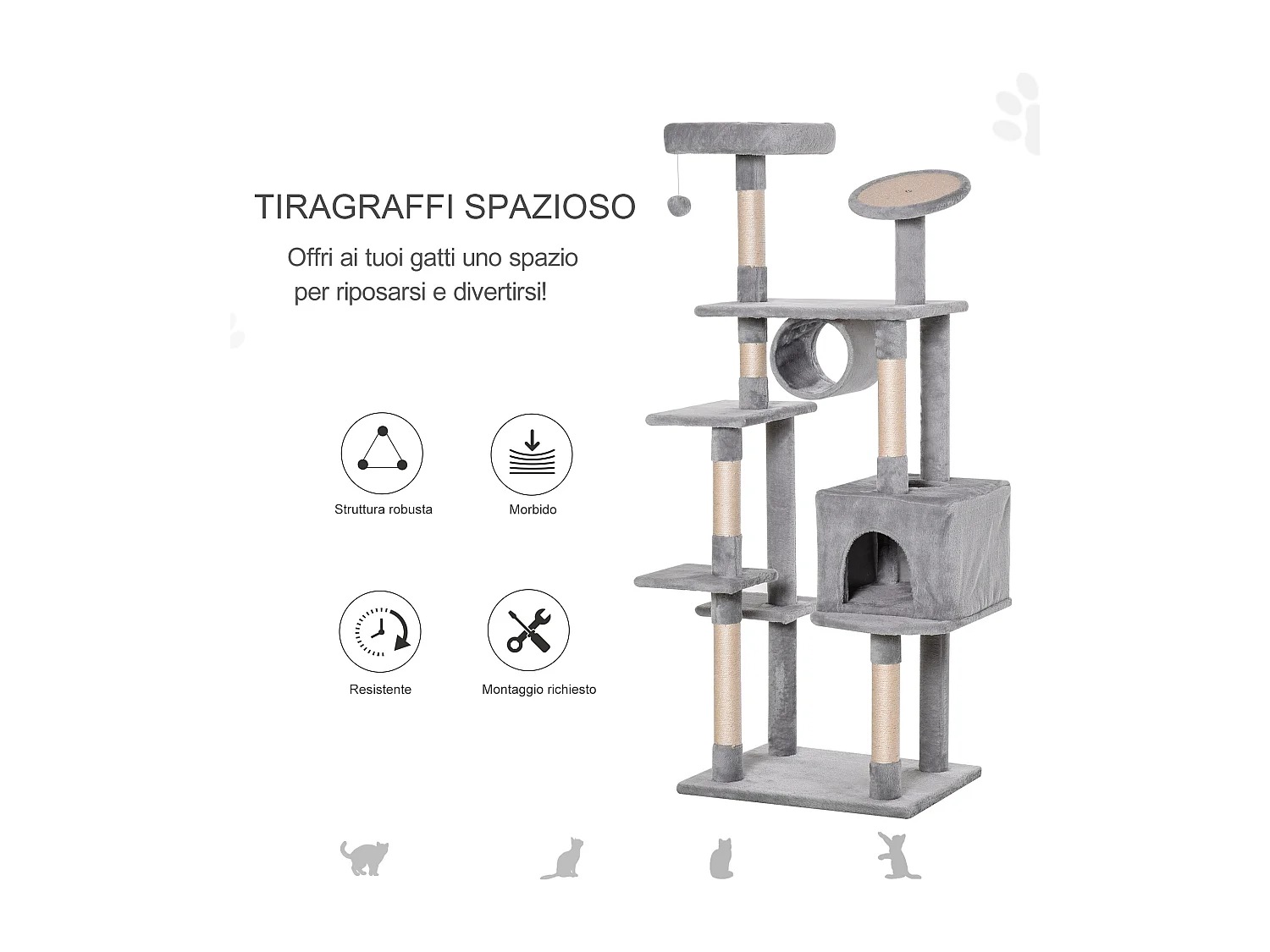Albero tiragraffi per gattini e gatti adulti di max. 4.5kg grigio