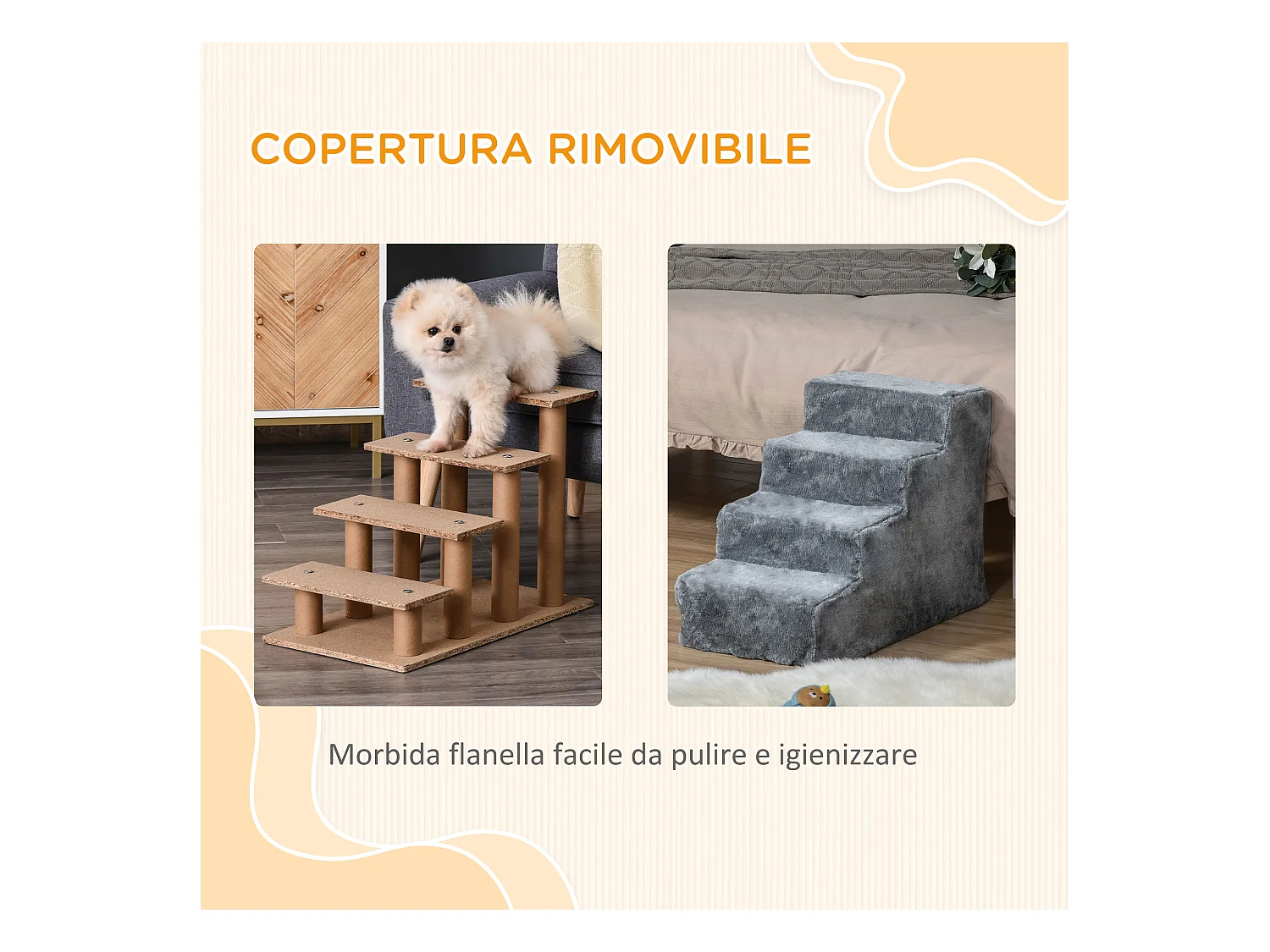 Scaletta per cani portatile a 4 gradini in poliestere e truciolato grigio