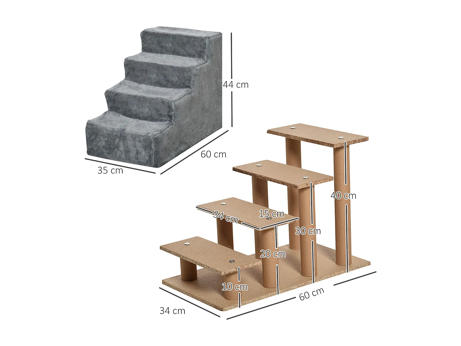 Scaletta per cani portatile a 4 gradini in poliestere e truciolato grigio