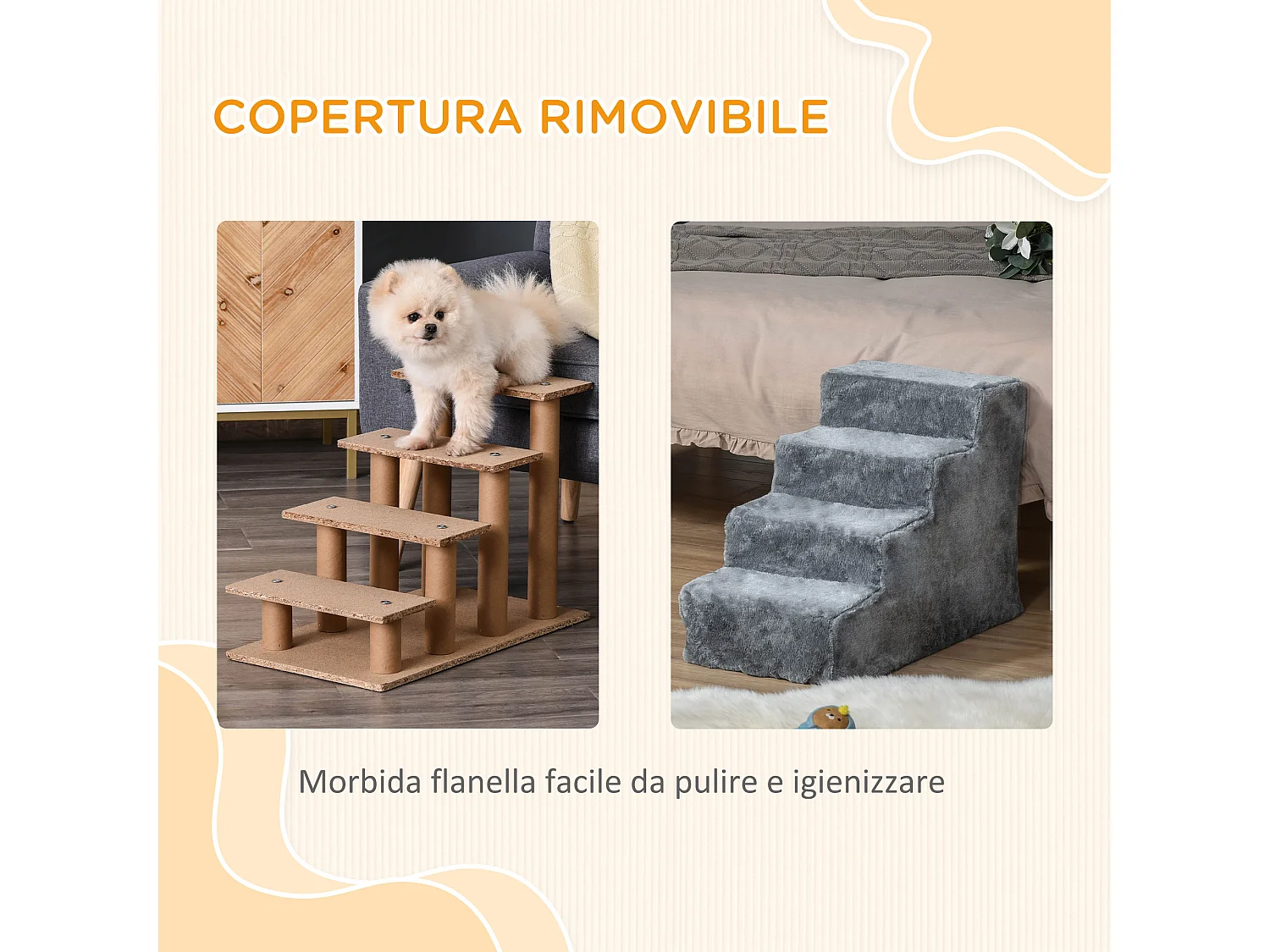 Scaletta per cani portatile a 4 gradini in poliestere e truciolato grigio