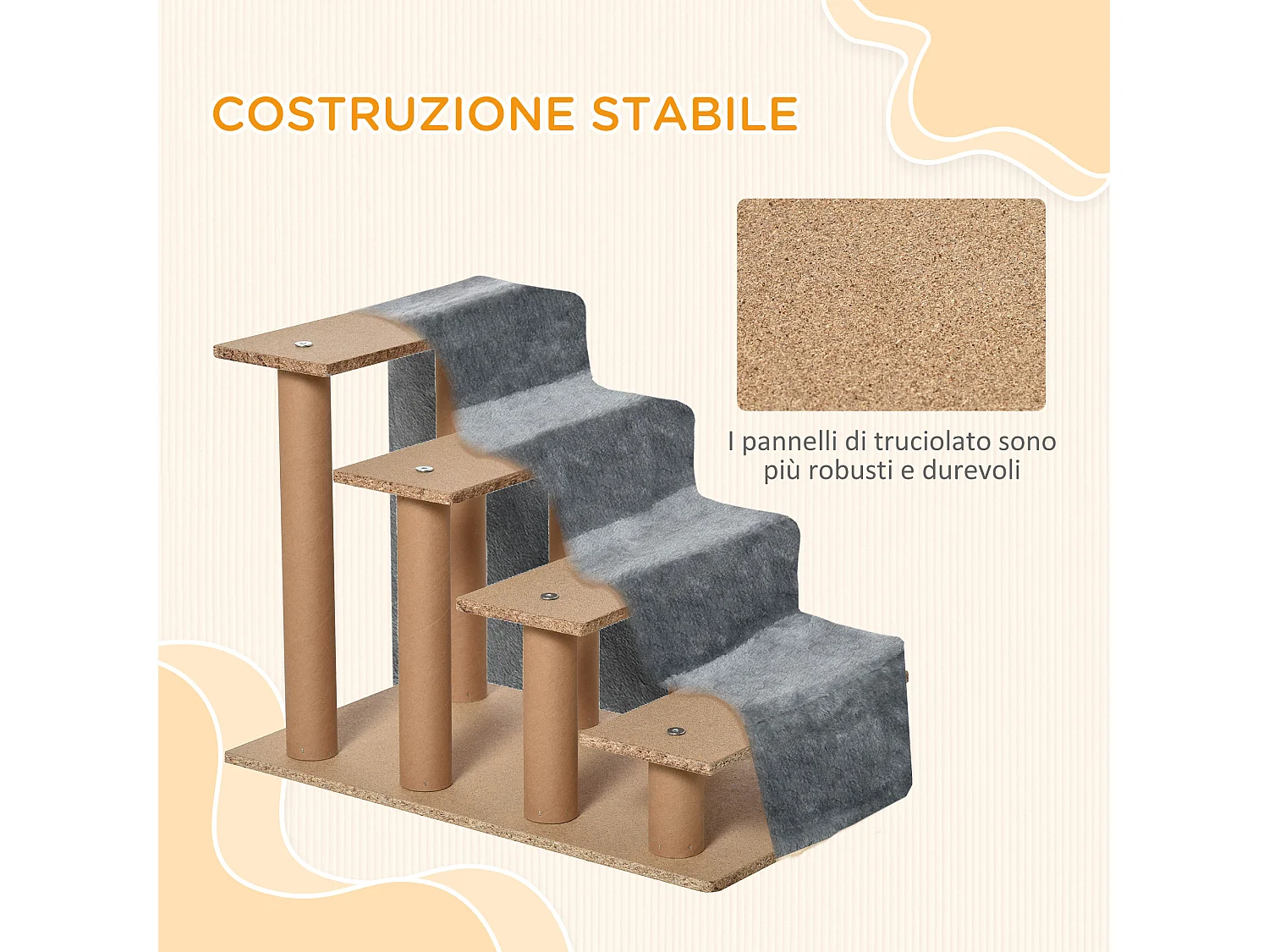 Scaletta per cani portatile a 4 gradini in poliestere e truciolato grigio