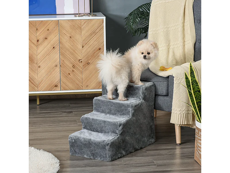 Scaletta per cani portatile a 4 gradini in poliestere e truciolato grigio