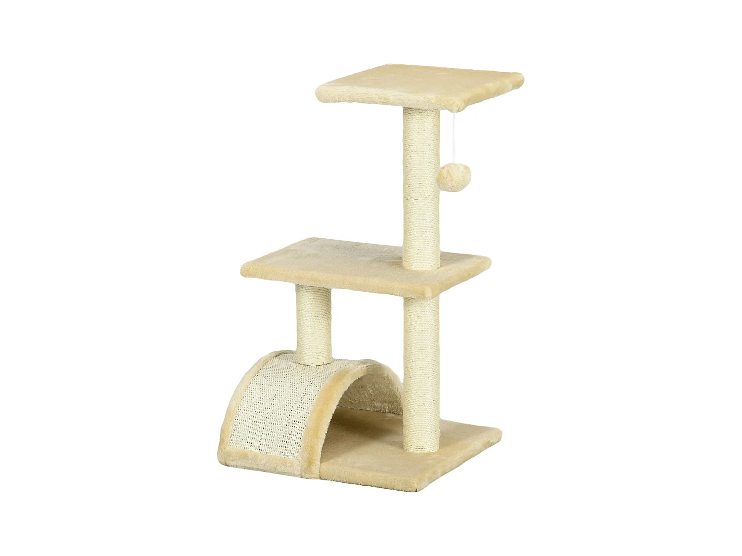 Albero per gatti a 3 livelli con tappetino tiragraffi e pallina crema