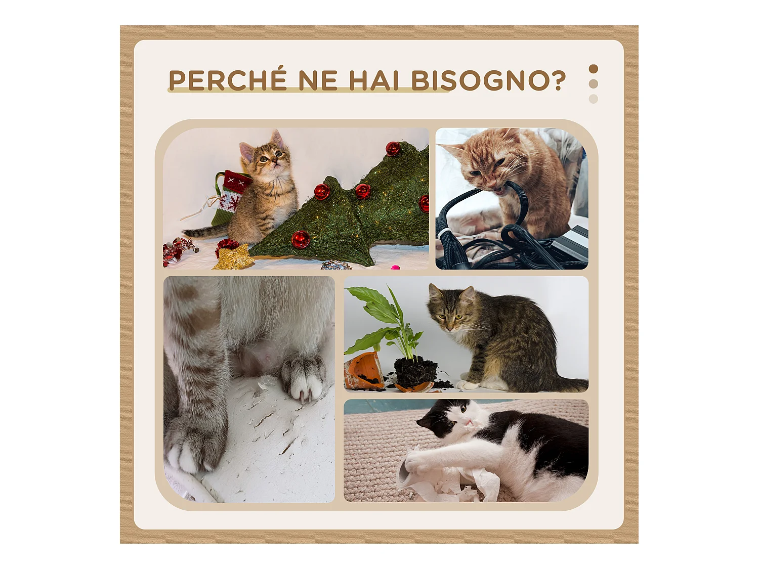 Albero per gatti a 3 livelli con tappetino tiragraffi e pallina crema