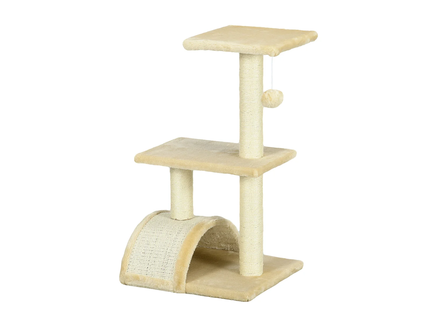 Albero per gatti a 3 livelli con tappetino tiragraffi e pallina crema