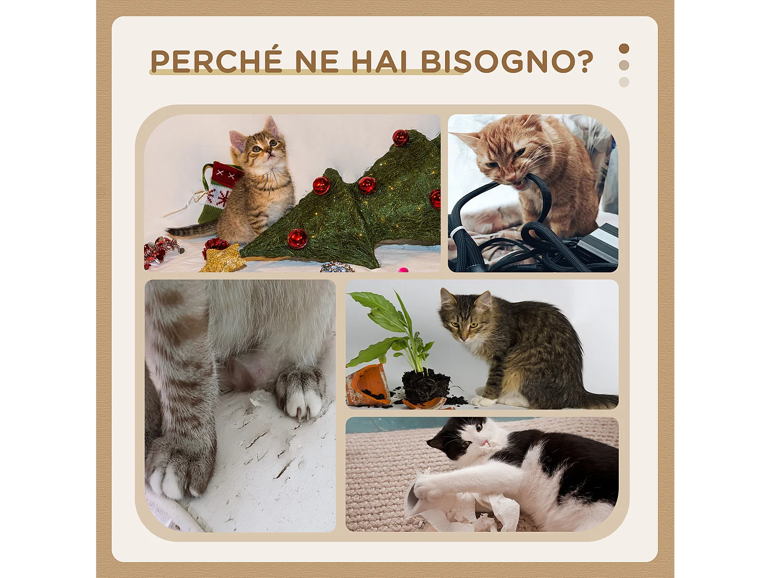 Albero per gatti a 3 livelli con tappetino tiragraffi e pallina crema