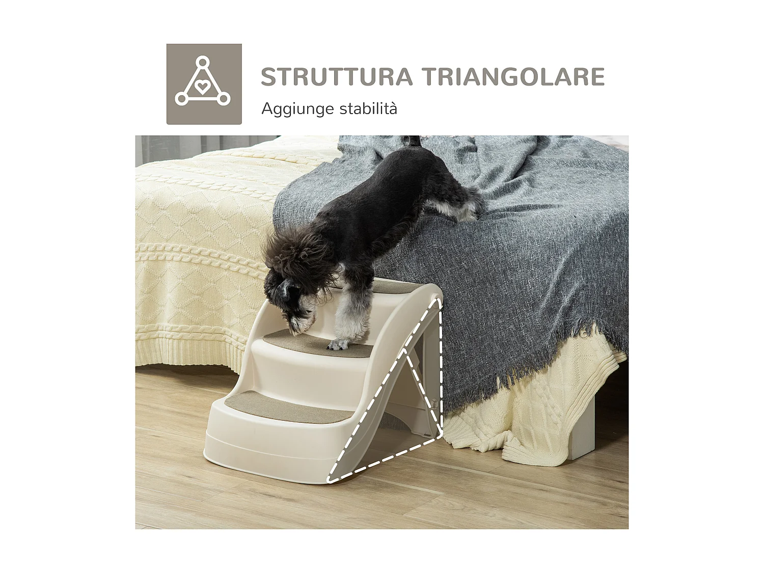 Scaletta per cani pieghevole con 3 gradini antiscivolo in pp beige