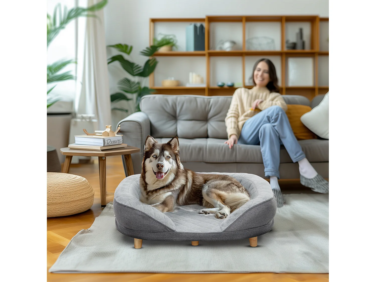 Cuccia per cani taglia grande e media fino 25kg con imbottitura grigio