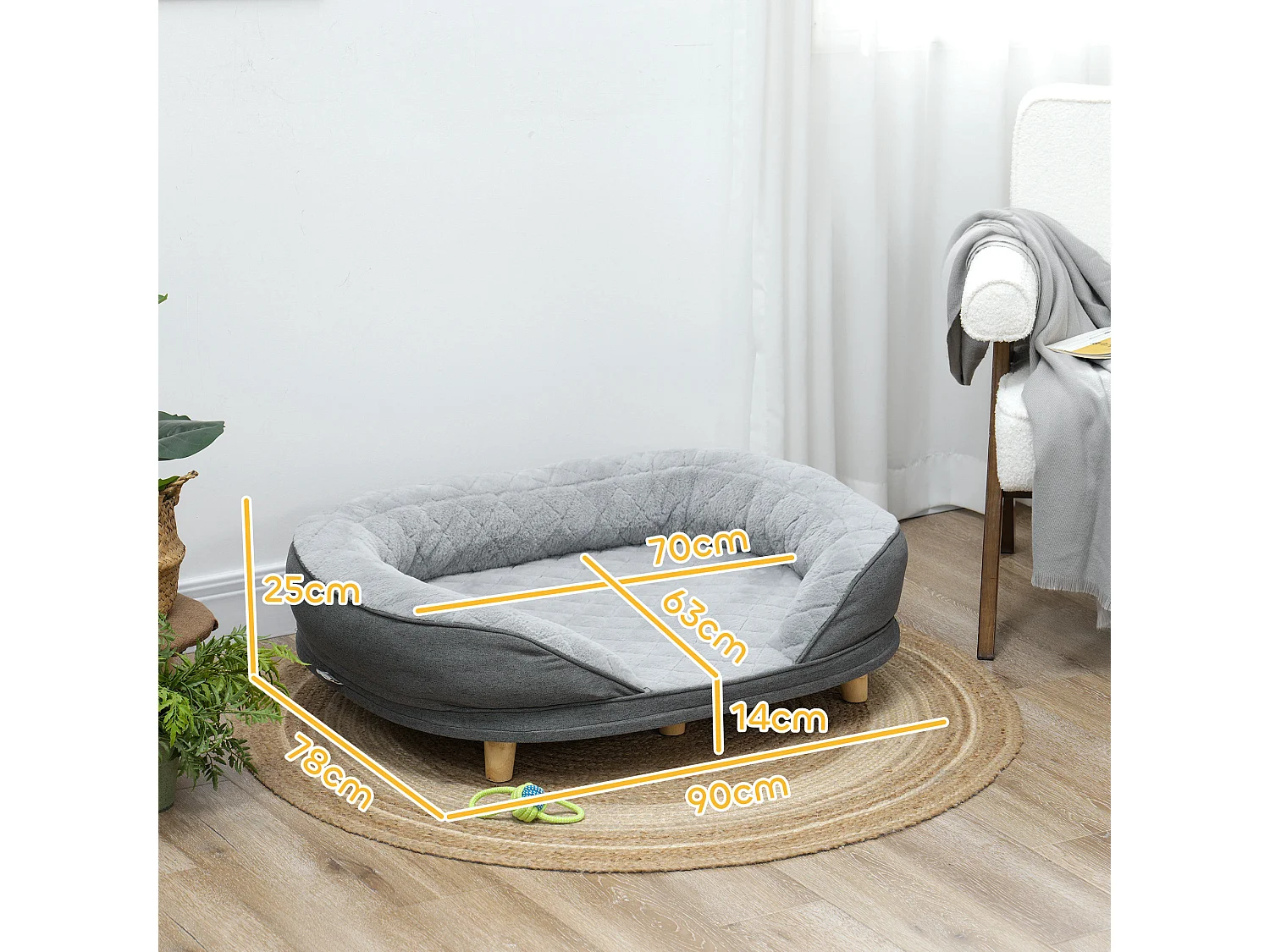 Cuccia per cani taglia grande e media fino 25kg con imbottitura grigio