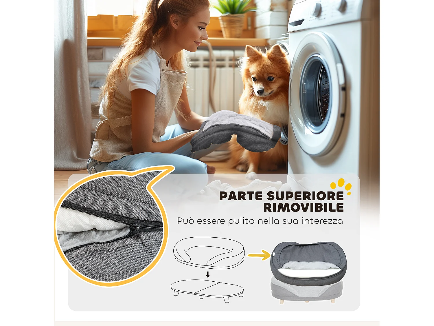 Cuccia per cani taglia grande e media fino 25kg con imbottitura grigio