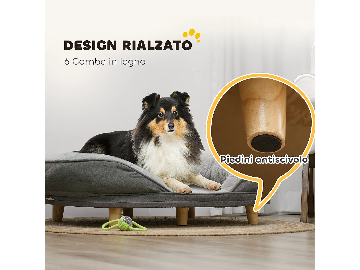 Cuccia per cani taglia grande e media fino 25kg con imbottitura grigio