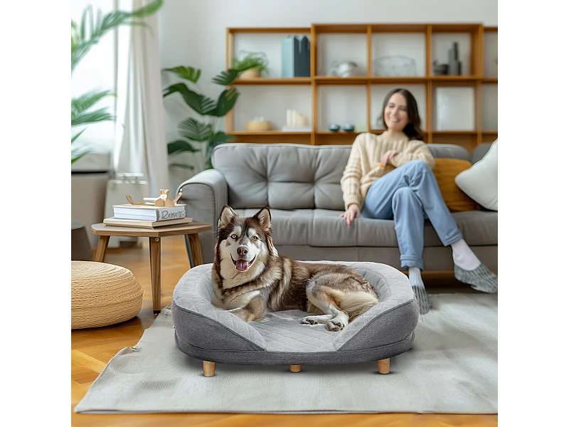 Cuccia per cani taglia grande e media fino 25kg con imbottitura grigio