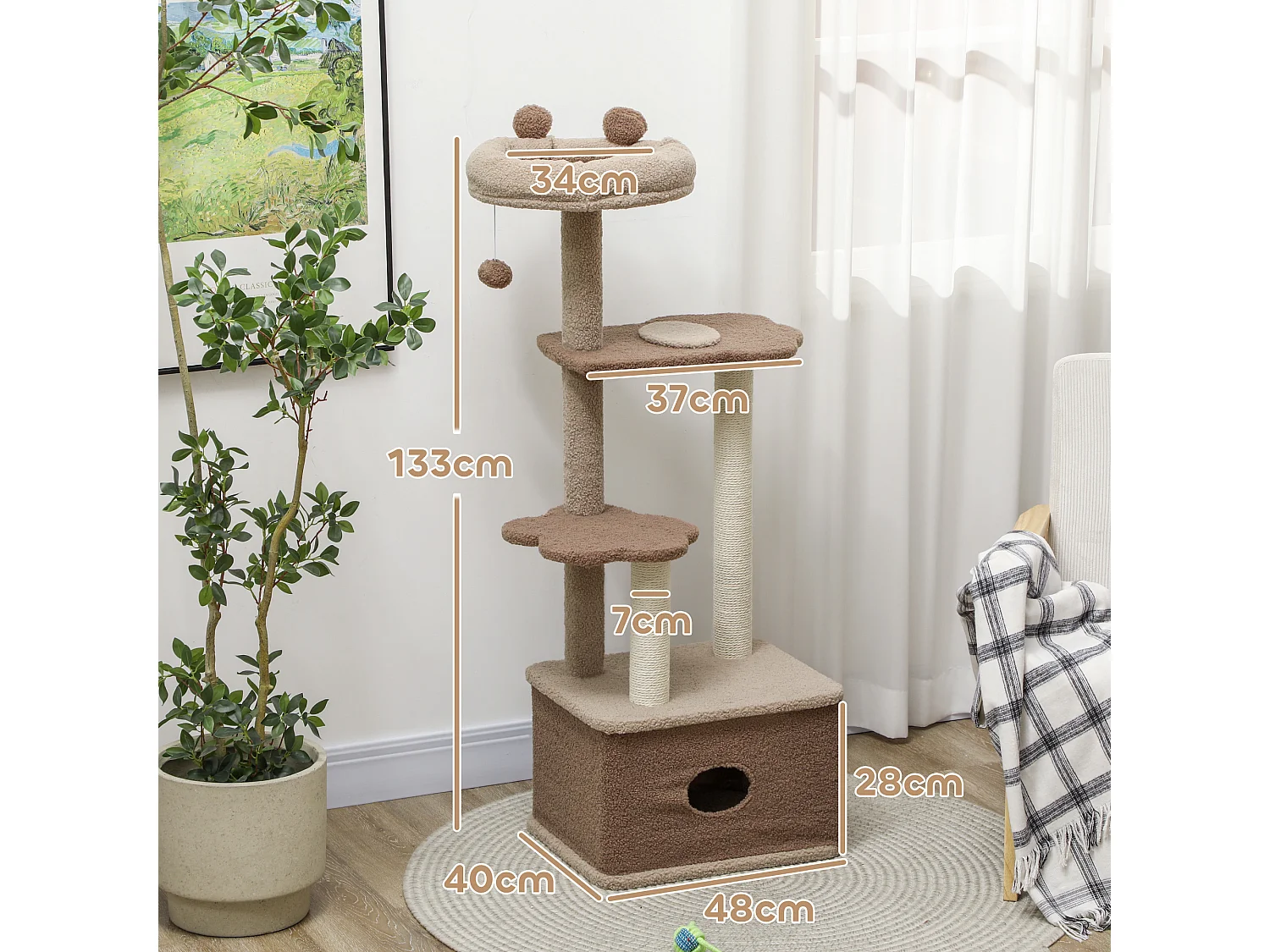 Albero tiragraffi per gatti con lettino, casetta e piattaforme marrone