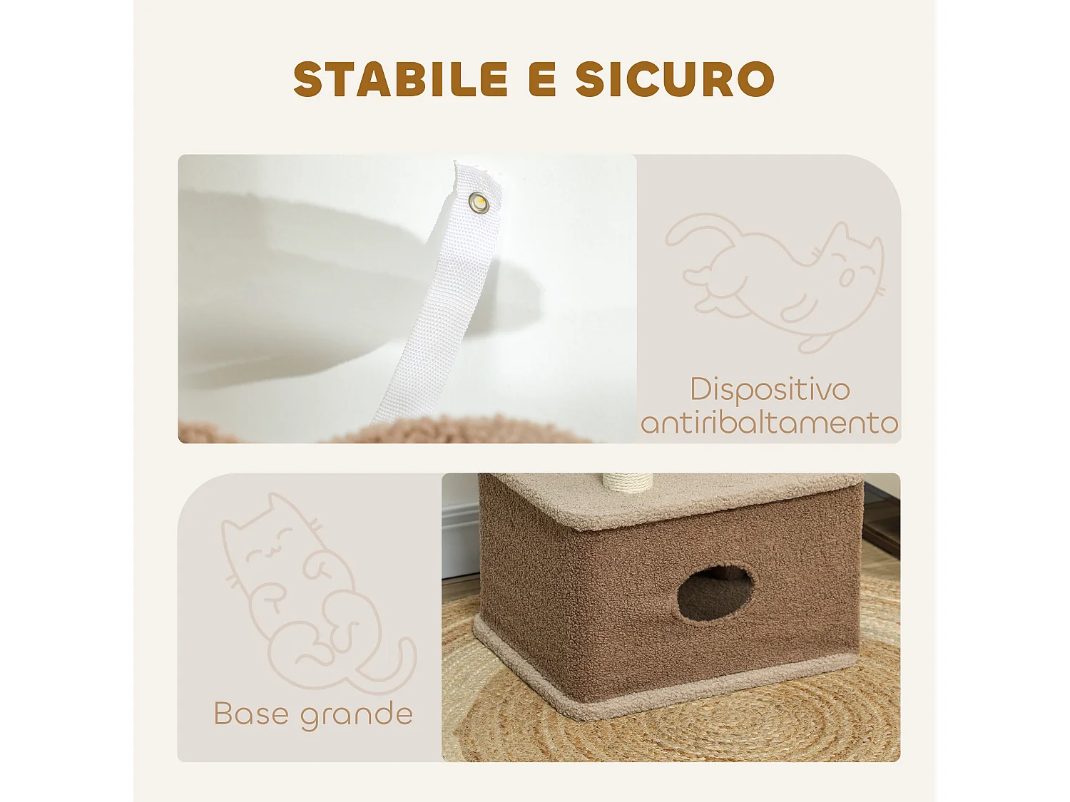 Albero tiragraffi per gatti con lettino, casetta e piattaforme marrone