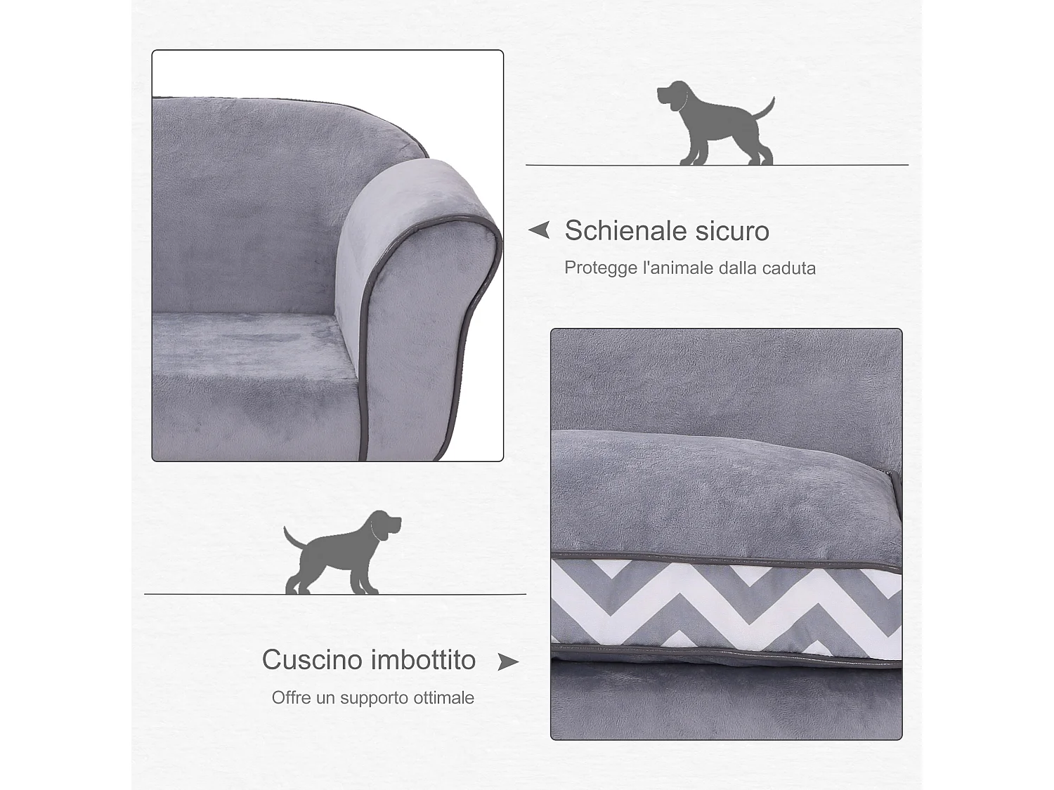 Cuccia per cani da interni divano per cani 15kg grigio