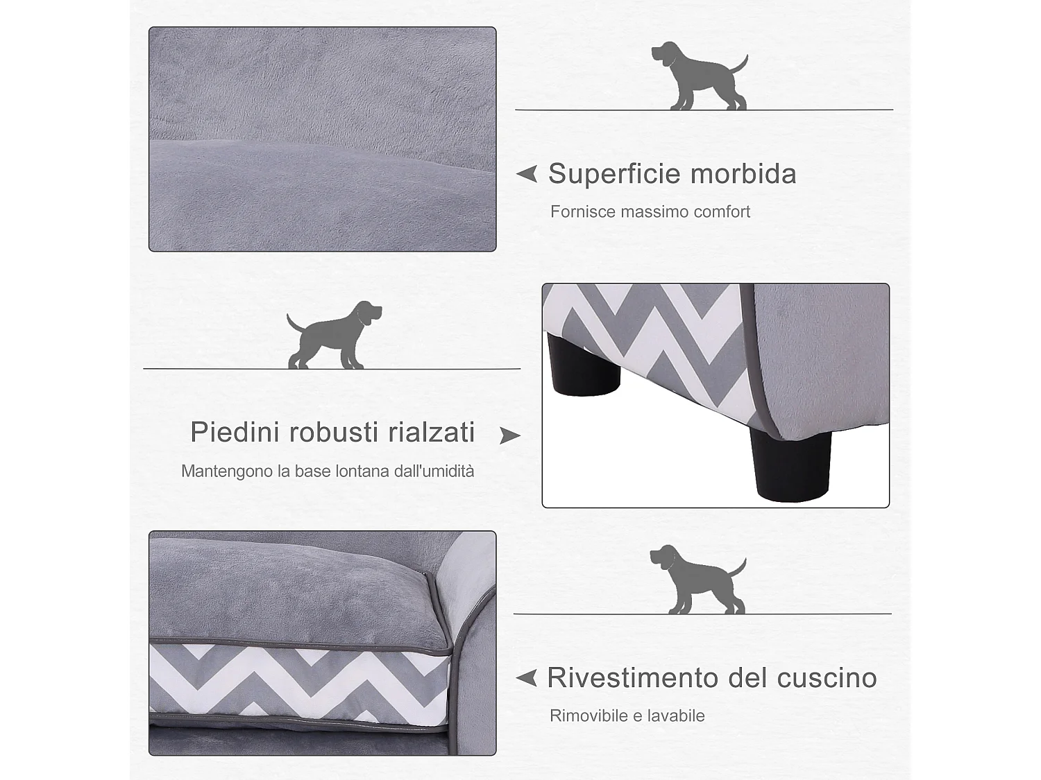 Cuccia per cani da interni divano per cani 15kg grigio