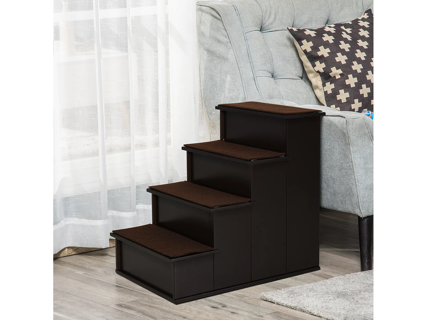 Scaletta per cani e gatti 4 scalini con cuscini rimovibili marrone