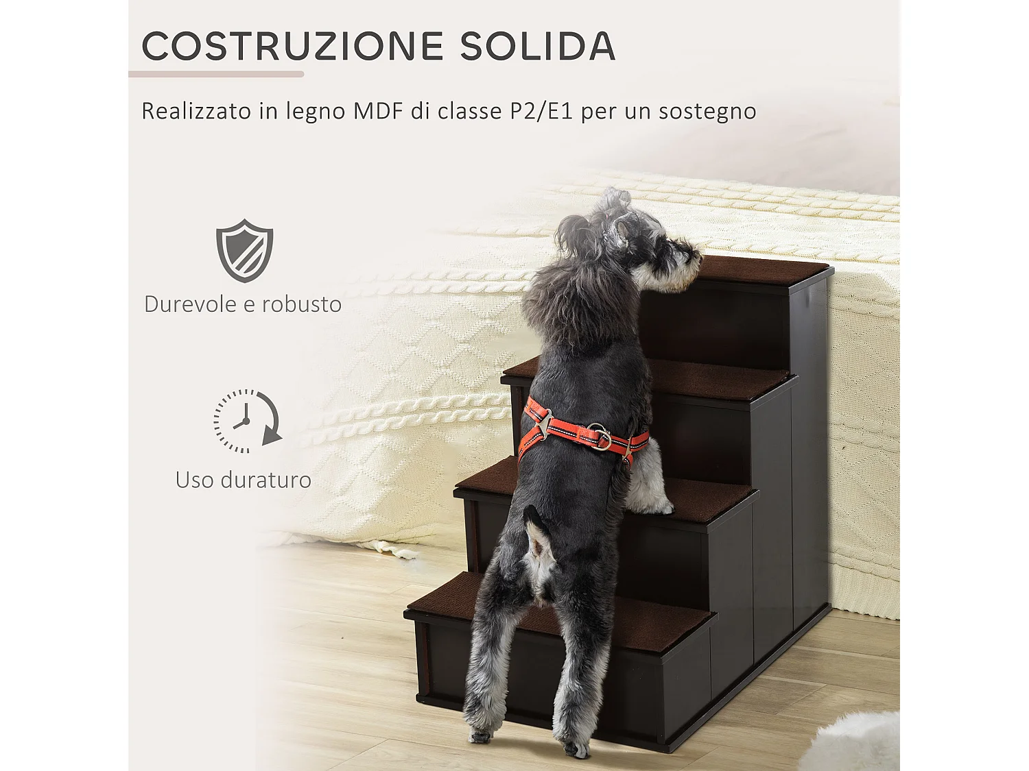 Scaletta per cani e gatti 4 scalini con cuscini rimovibili marrone