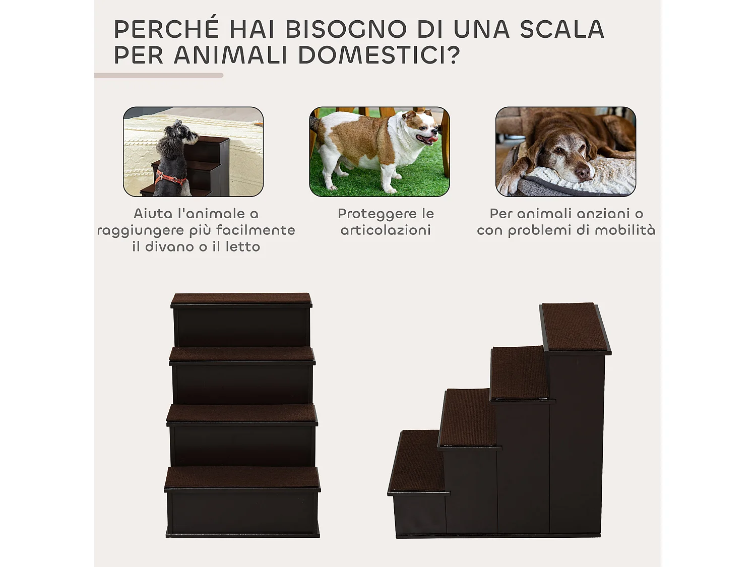 Scaletta per cani e gatti 4 scalini con cuscini rimovibili marrone