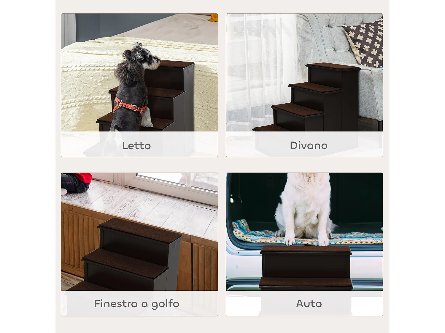 Scaletta per cani e gatti 4 scalini con cuscini rimovibili marrone