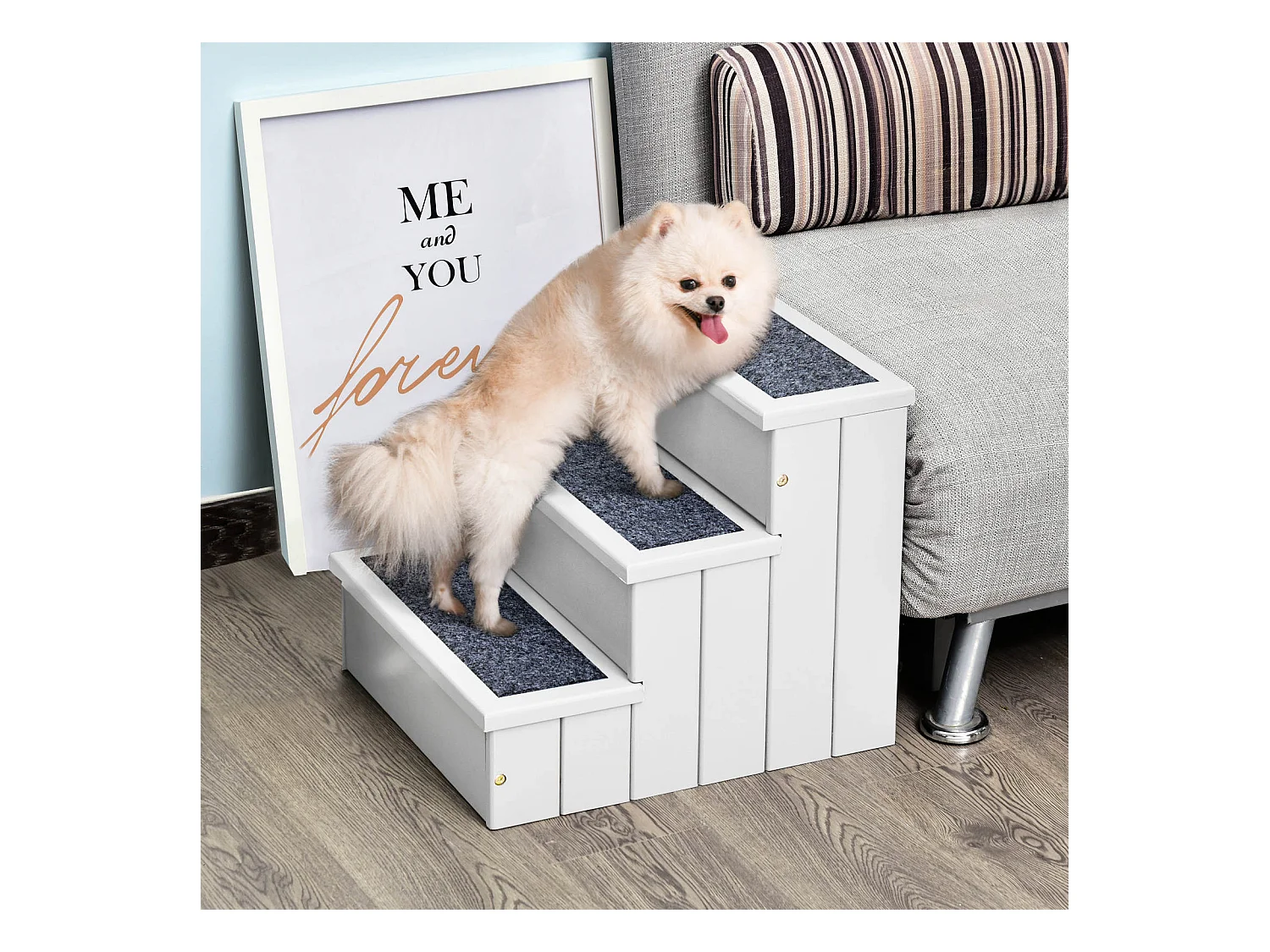 Scaletta per cani 3 gradini con tappetino antiscivolo e spazio interno