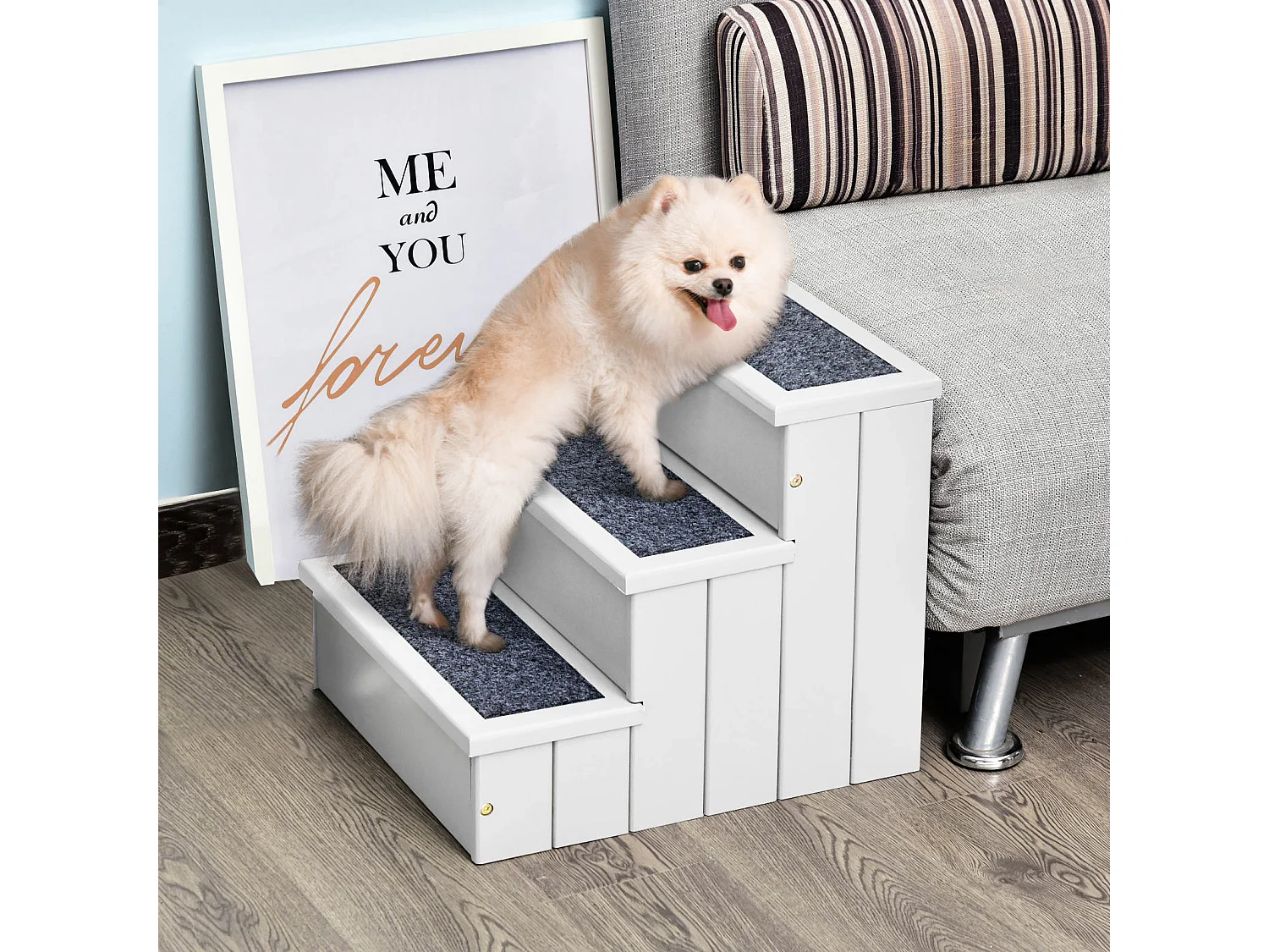 Scaletta per cani 3 gradini con tappetino antiscivolo e spazio interno