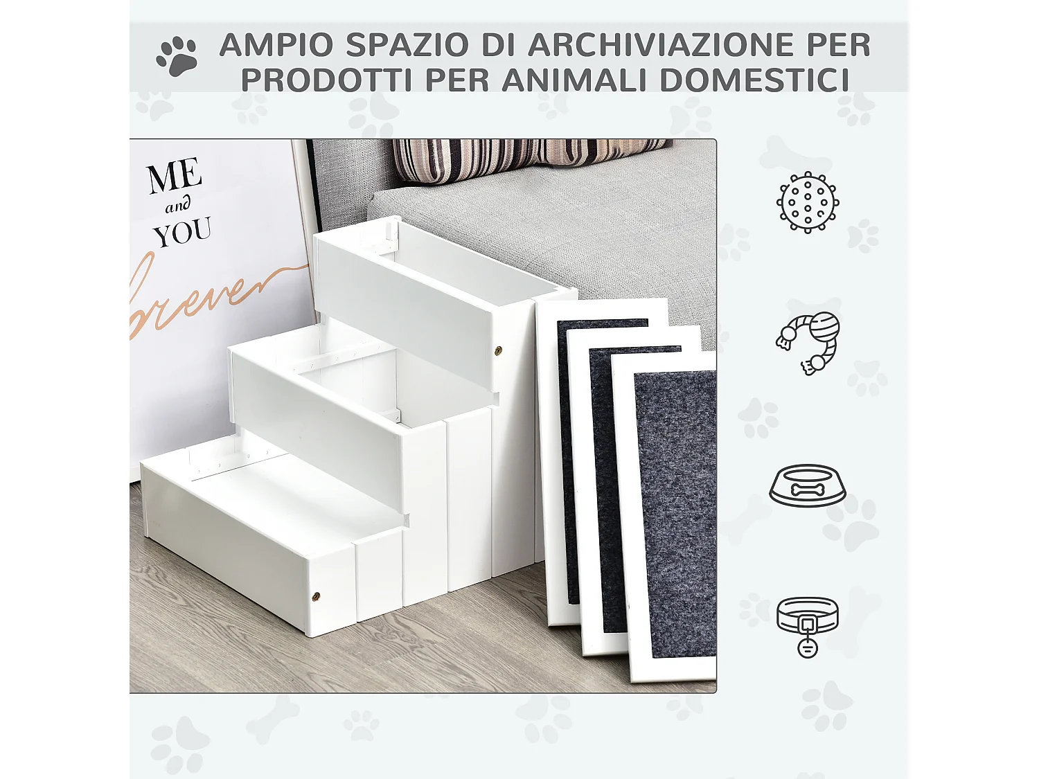 Scaletta per cani 3 gradini con tappetino antiscivolo e spazio interno