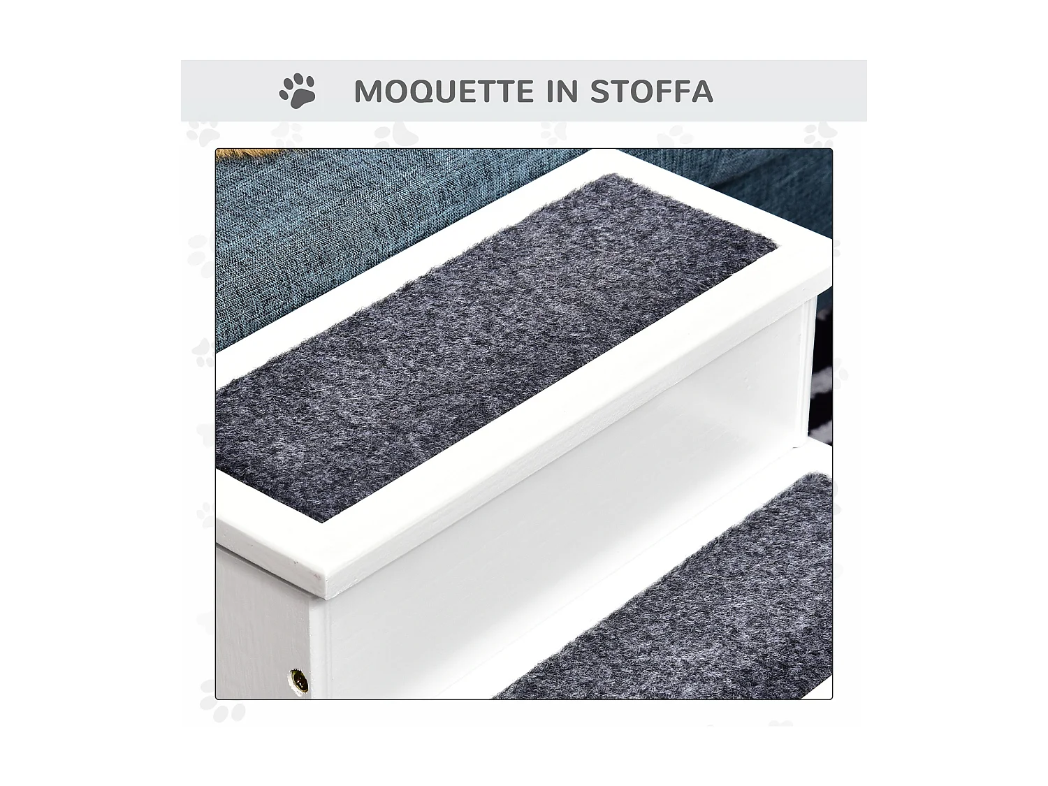 Scaletta per cani 3 gradini con tappetino antiscivolo e spazio interno