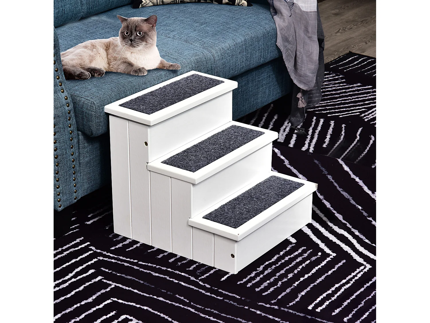 Scaletta per cani 3 gradini con tappetino antiscivolo e spazio interno
