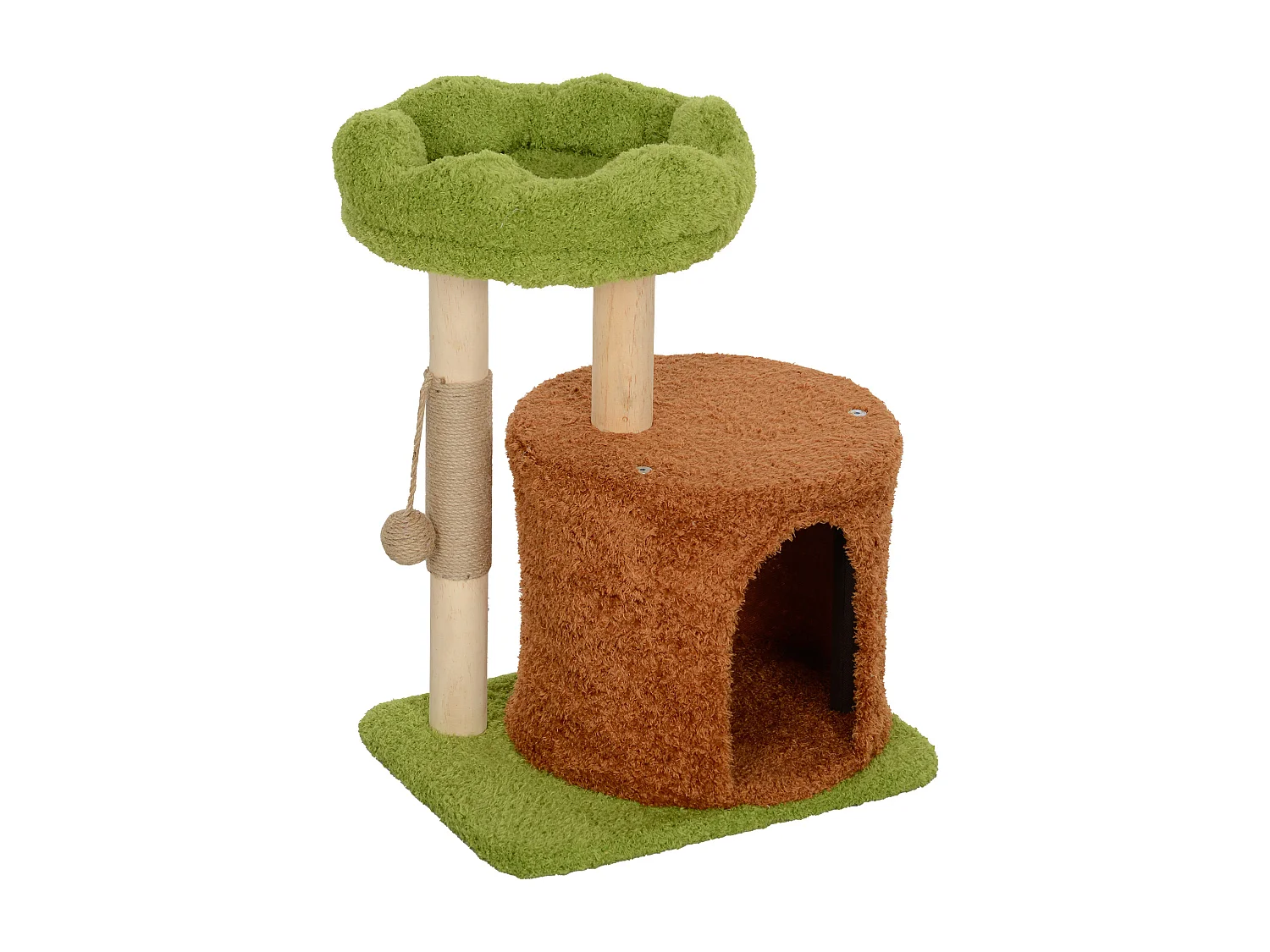Albero tiragraffi per gatti con casetta, lettino e pallina verde