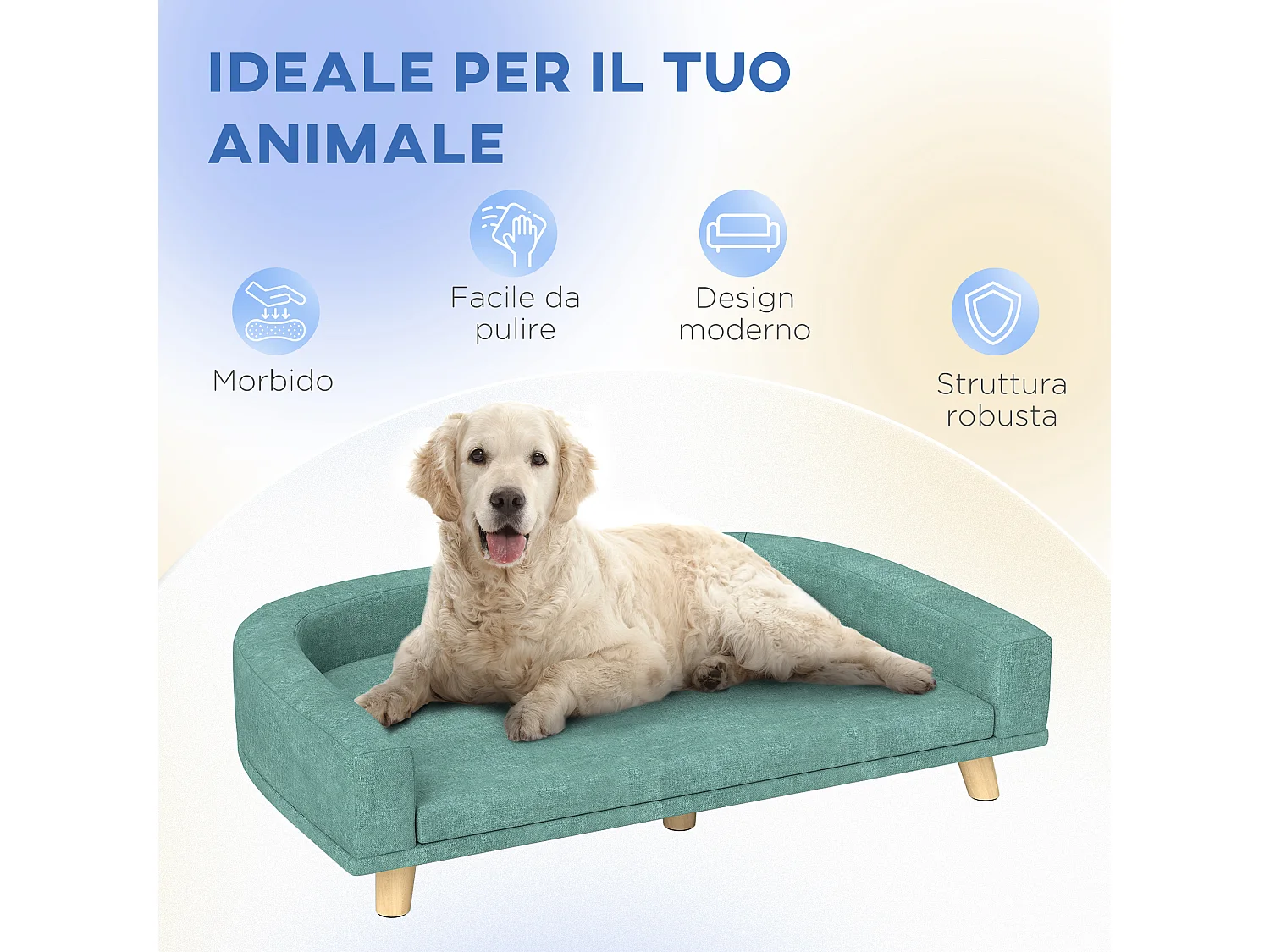 Divano per cani di taglia grande con cuscino sfoderabile verde chiaro