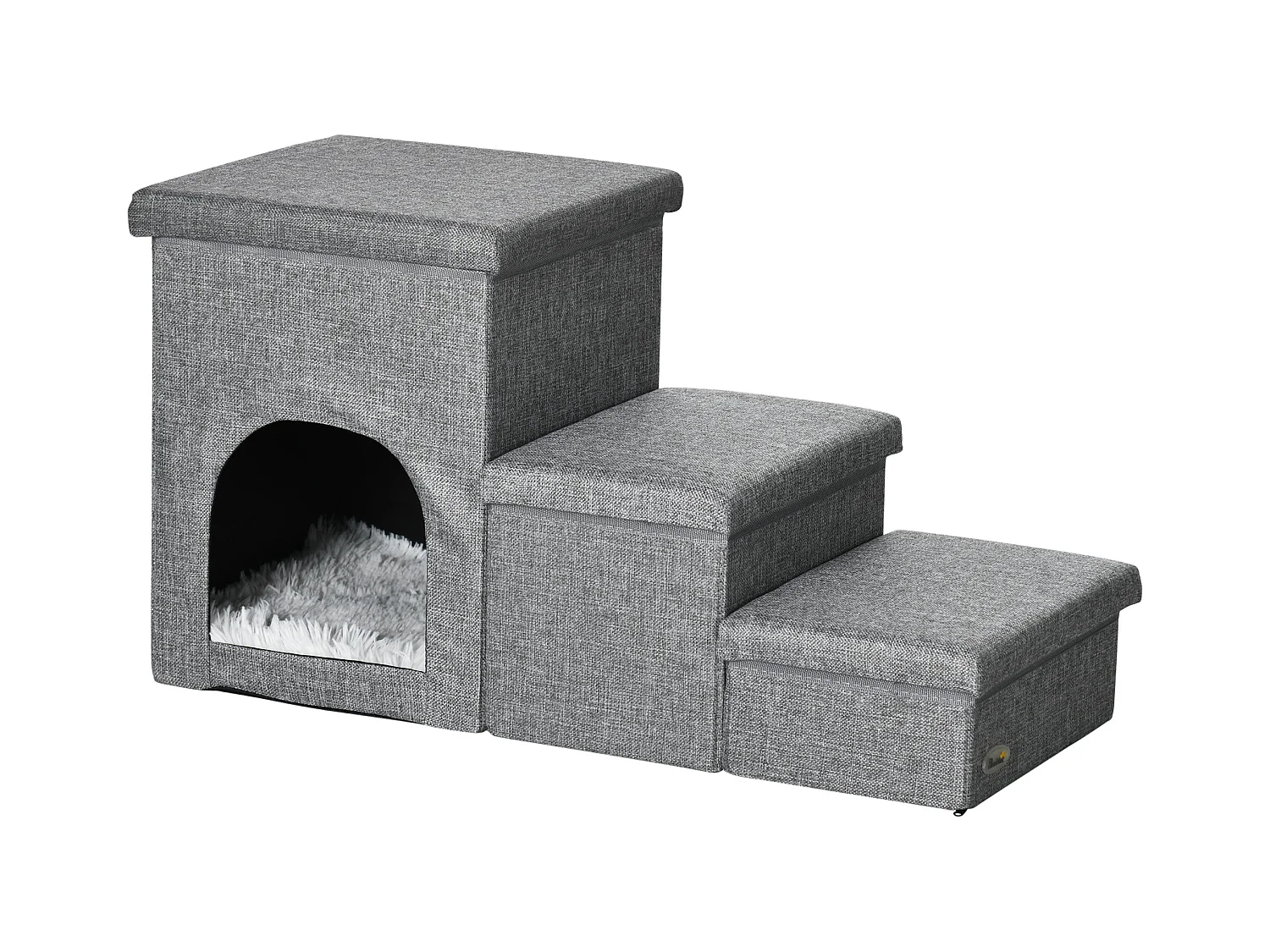 Scaletta per cani e gatti a 3 gradini con casetta e spazio portaoggetti