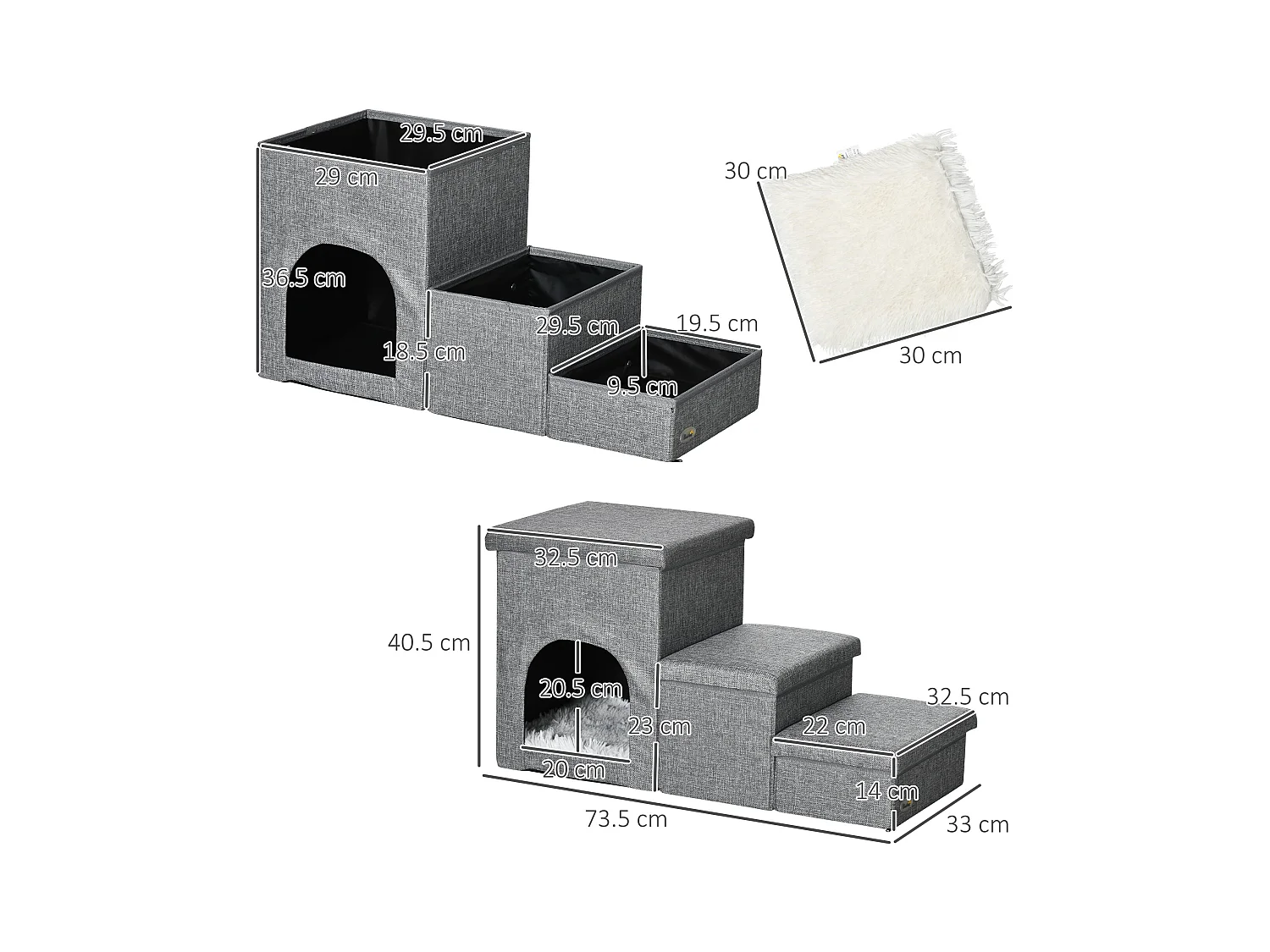 Scaletta per cani e gatti a 3 gradini con casetta e spazio portaoggetti