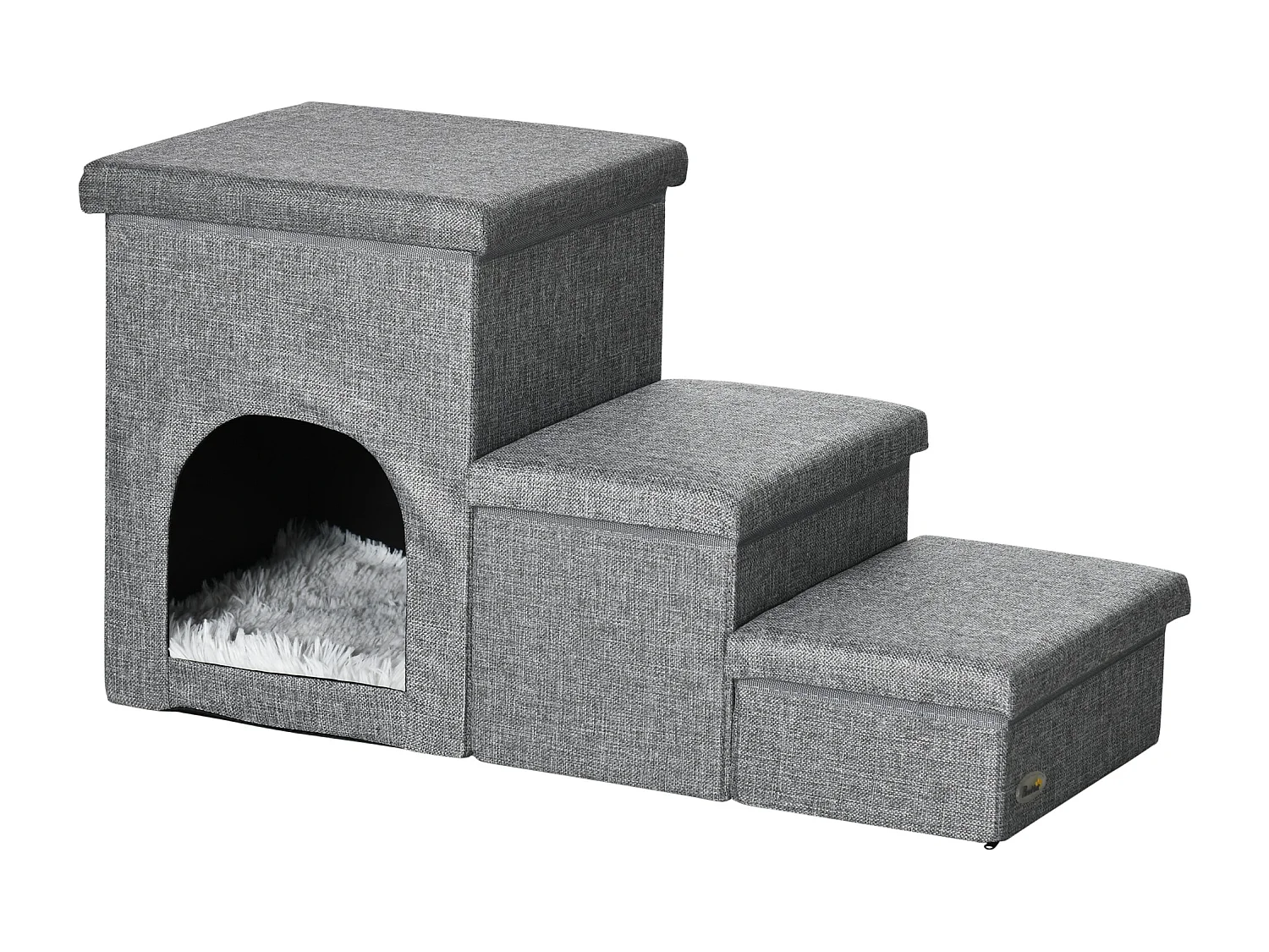 Scaletta per cani e gatti a 3 gradini con casetta e spazio portaoggetti