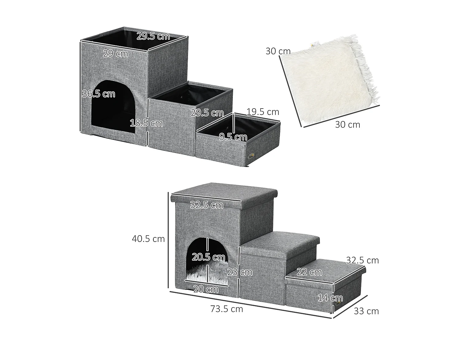 Scaletta per cani e gatti a 3 gradini con casetta e spazio portaoggetti