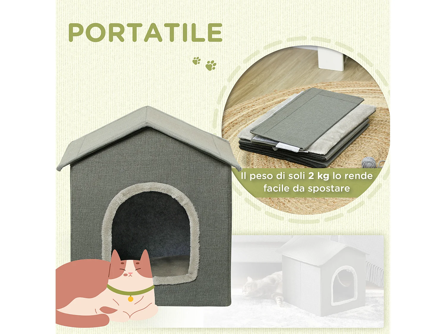 Casetta per gatti con cuscini lavabili 39x43.5x40.5 cm grigio