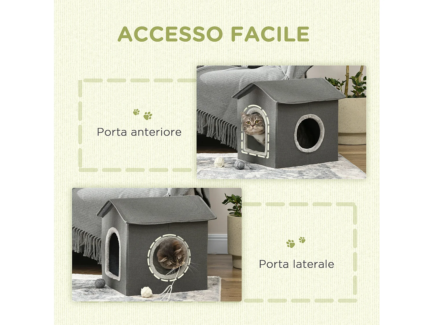 Casetta per gatti con cuscini lavabili 39x43.5x40.5 cm grigio