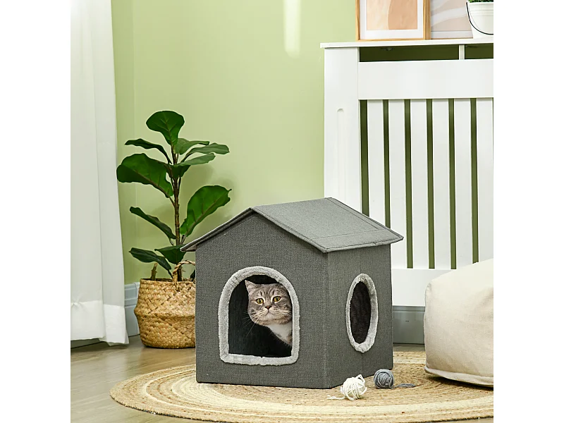 Casetta per gatti con cuscini lavabili 39x43.5x40.5 cm grigio