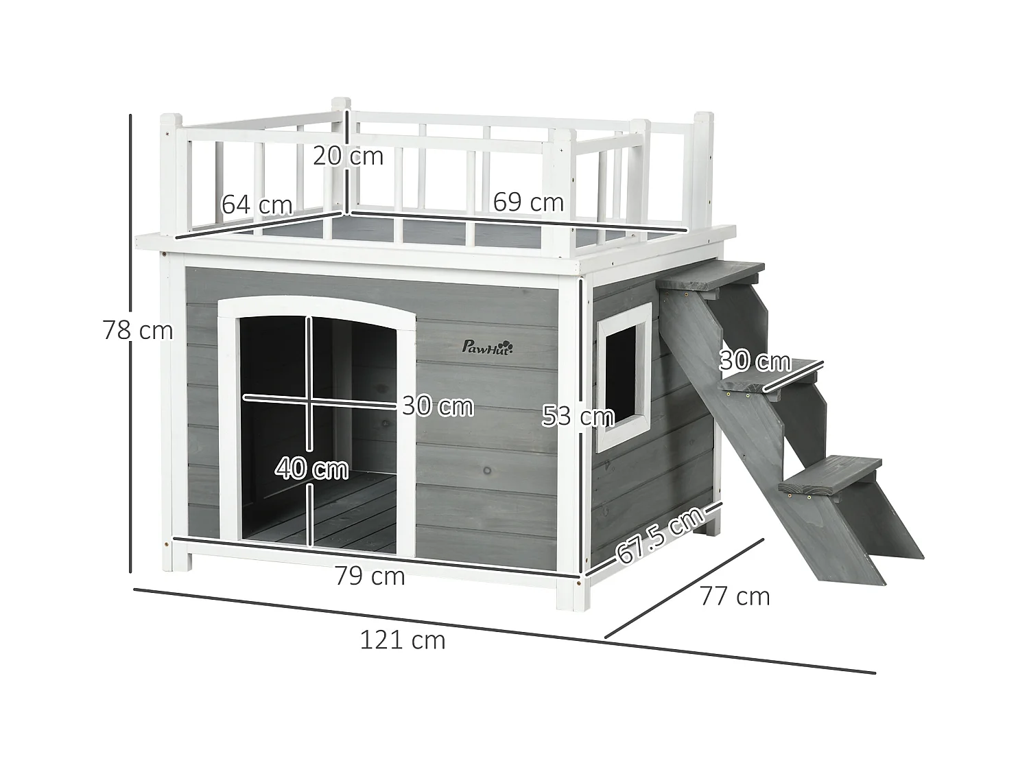 Casetta per cani di piccola e media taglia 121x77x78cm grigio chiaro