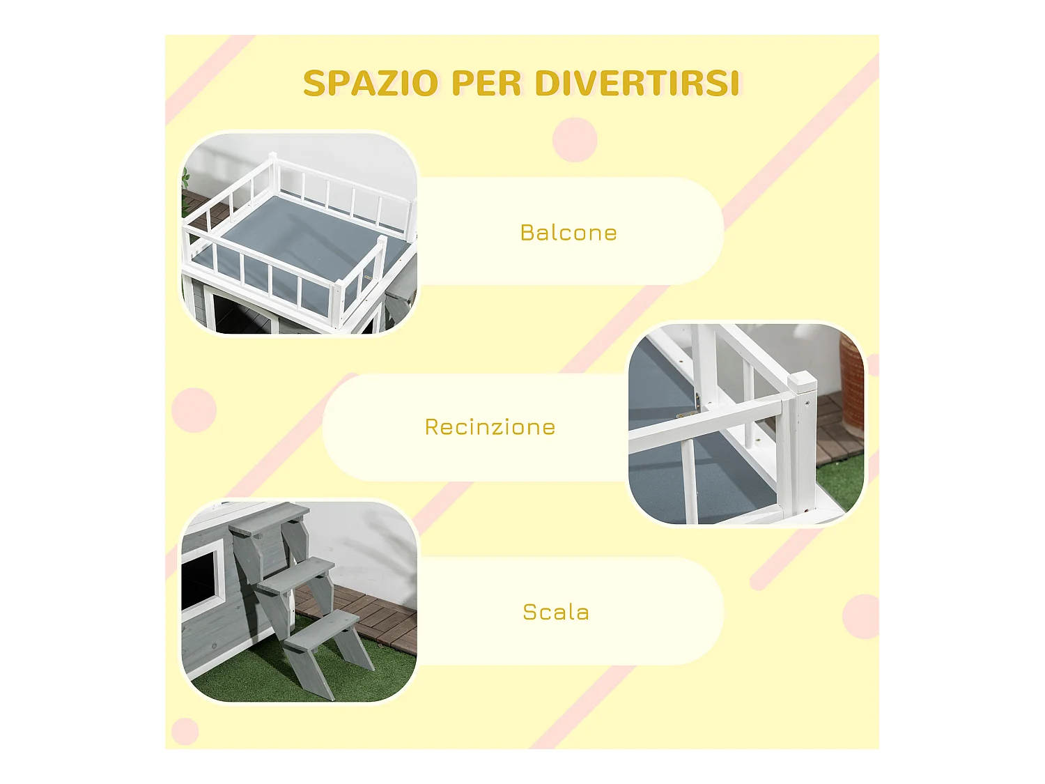 Casetta per cani di piccola e media taglia 121x77x78cm grigio chiaro