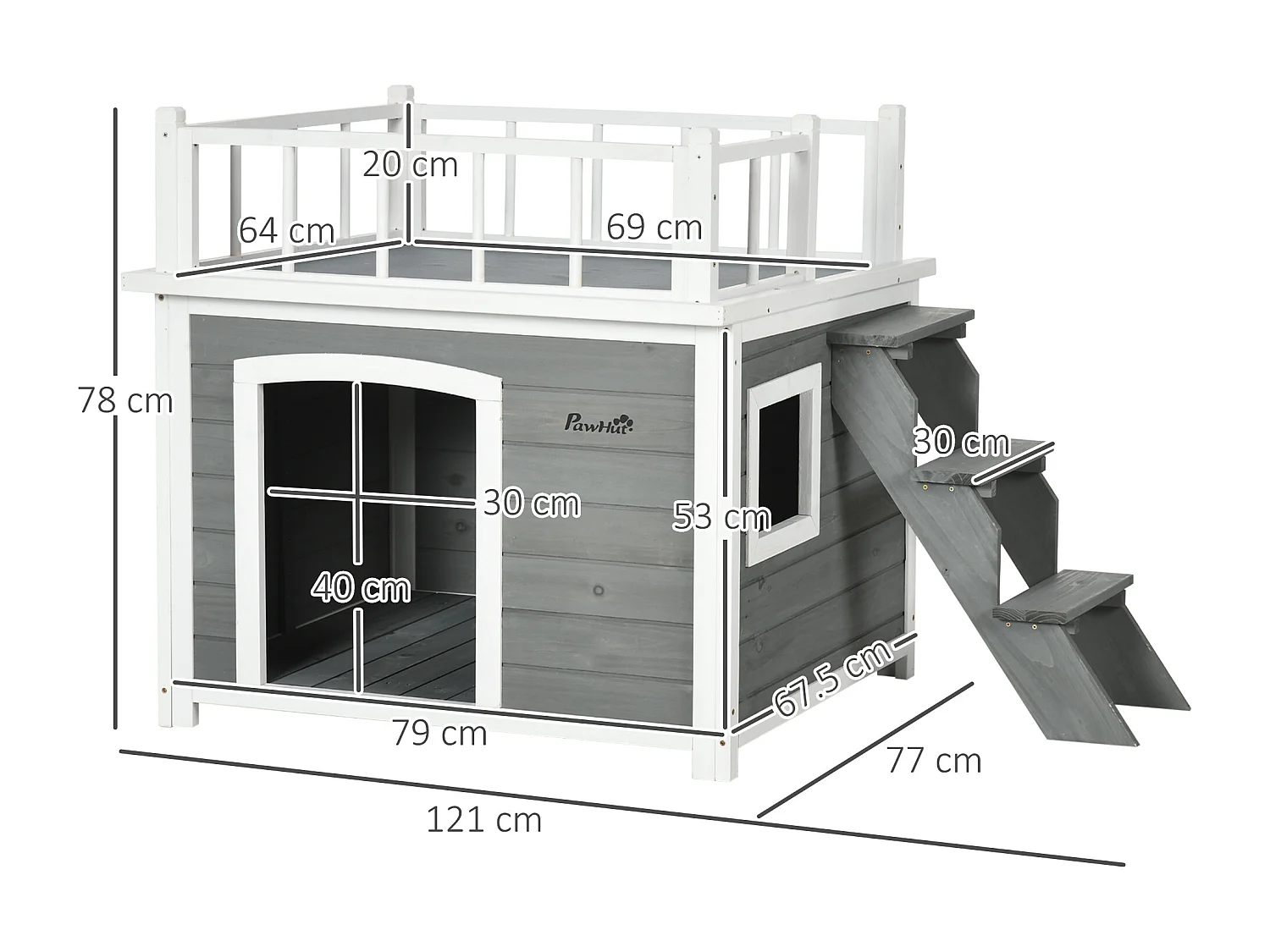 Casetta per cani di piccola e media taglia 121x77x78cm grigio chiaro