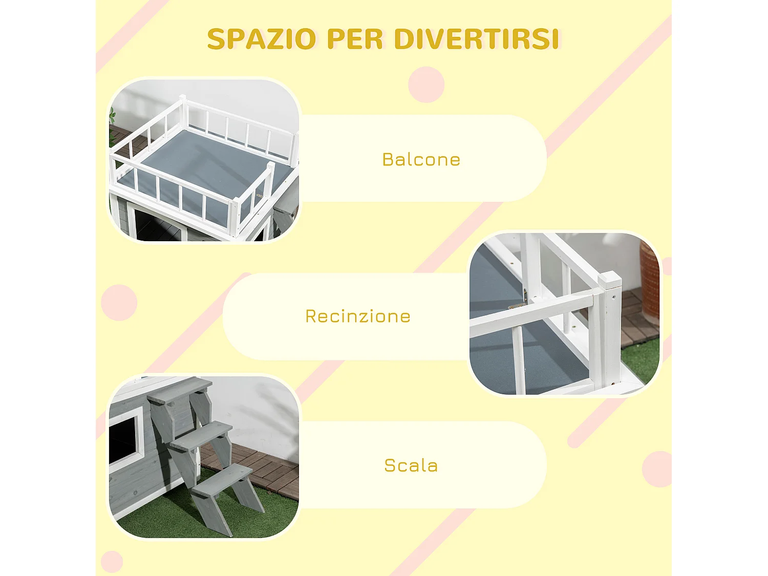 Casetta per cani di piccola e media taglia 121x77x78cm grigio chiaro