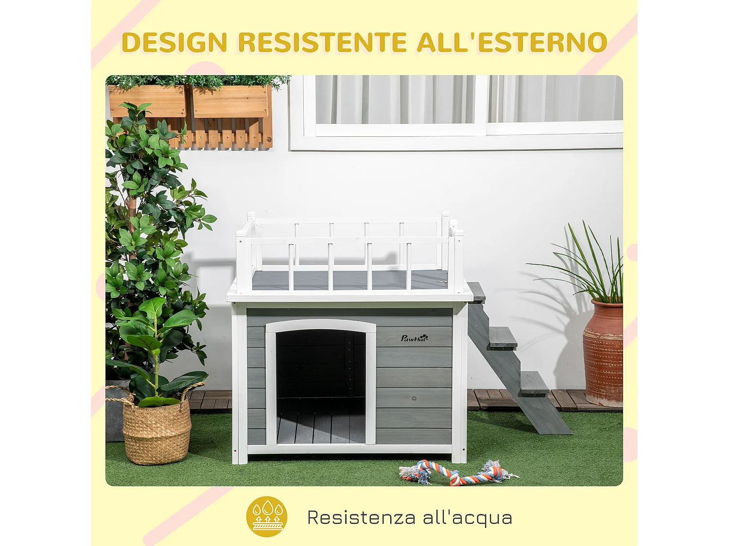 Casetta per cani di piccola e media taglia 121x77x78cm grigio chiaro