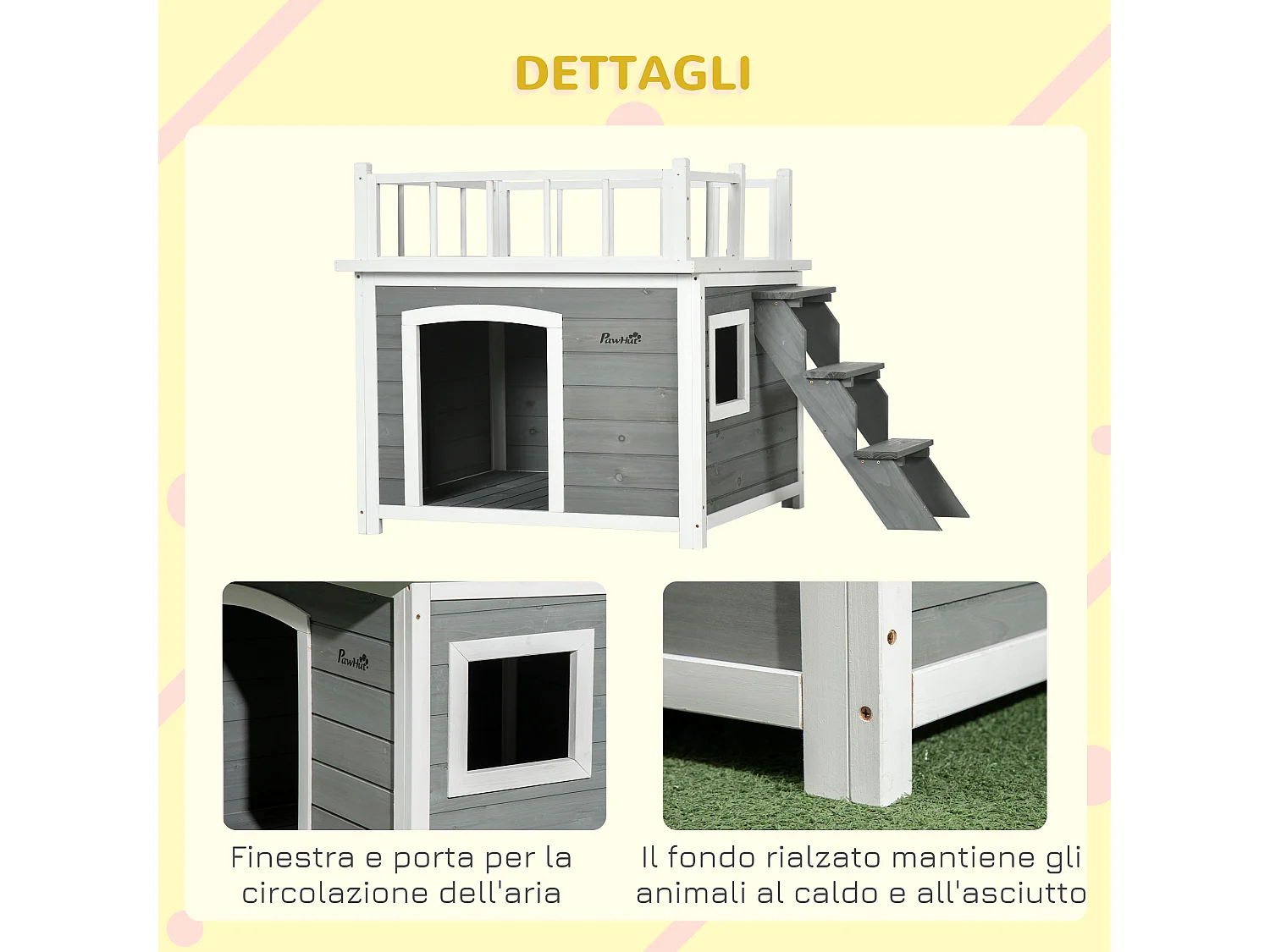 Casetta per cani di piccola e media taglia 121x77x78cm grigio chiaro