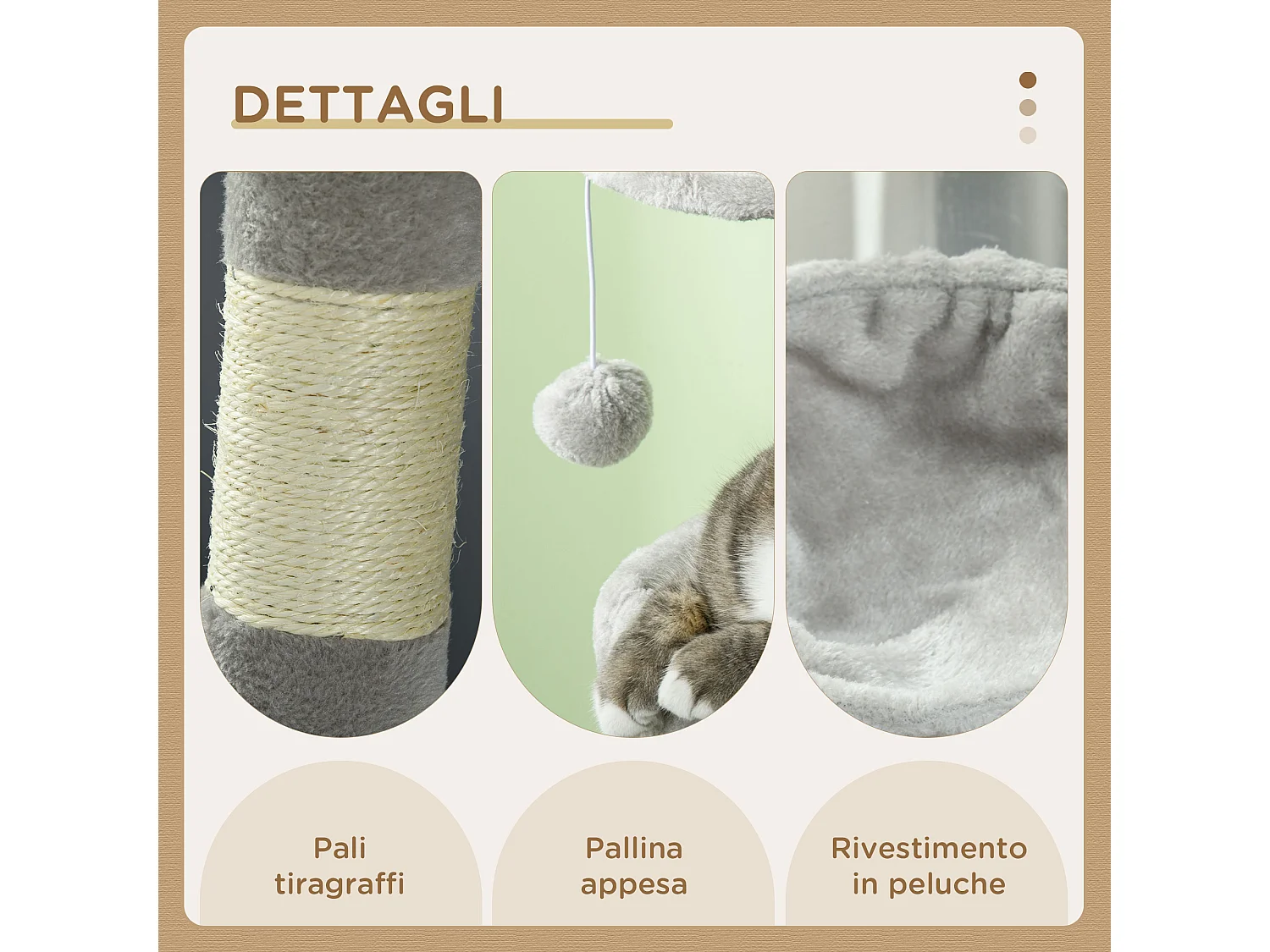 Tiragraffi per gatti in truciolato con casetta posatoi e trespoli